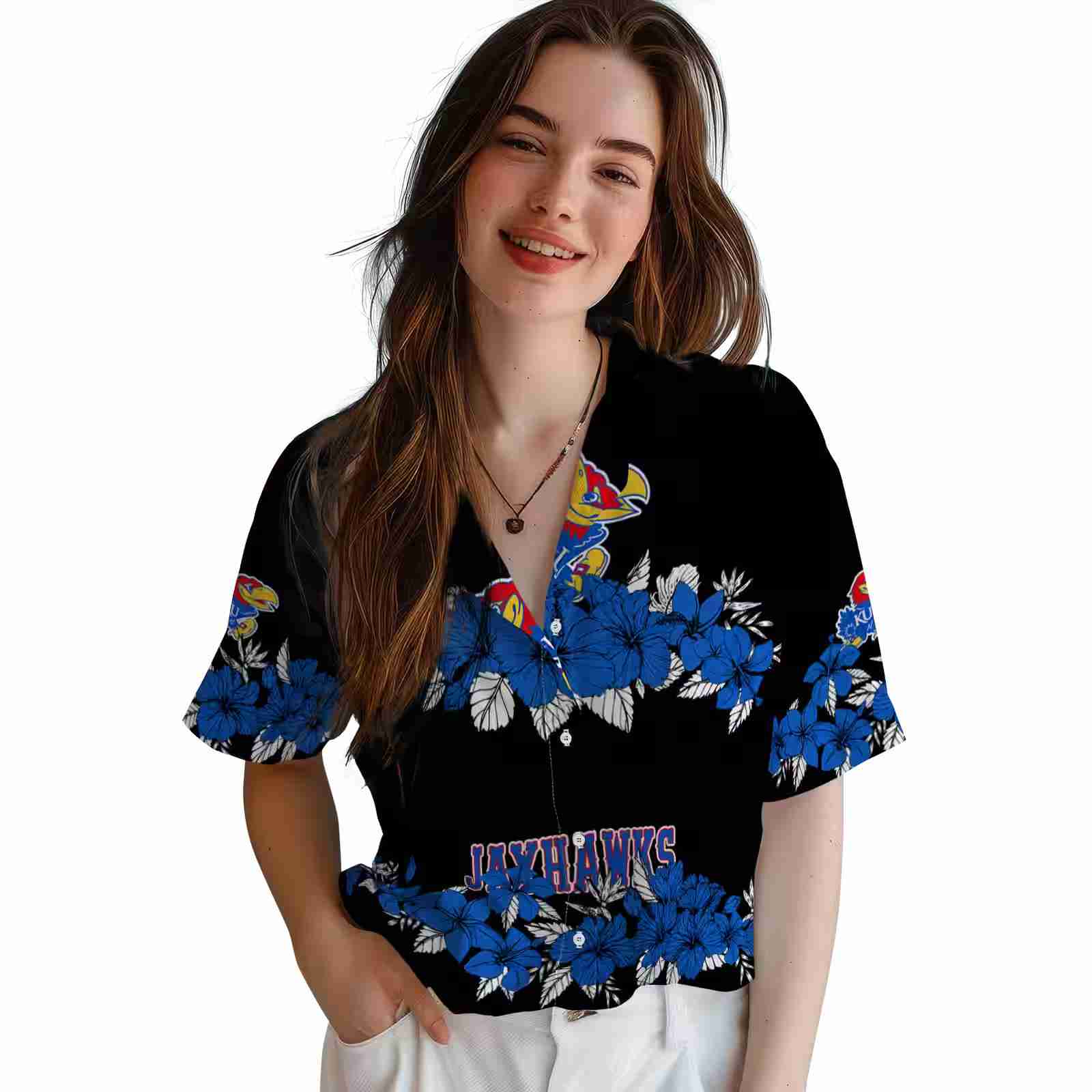 kansas jayhawks hibiscus stripe blue black hawaiian shirt latest model