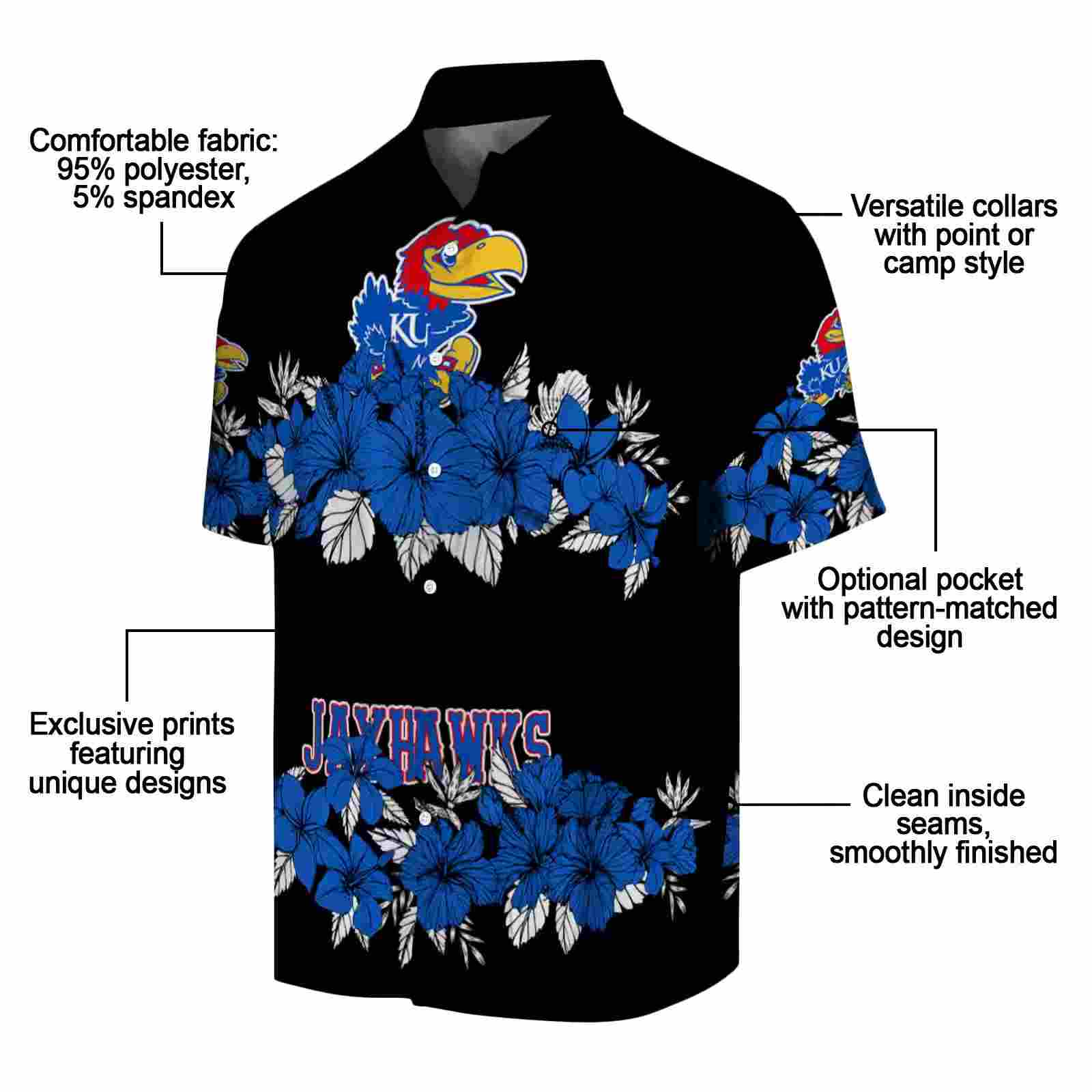 kansas jayhawks hibiscus stripe blue black hawaiian shirt new arrival