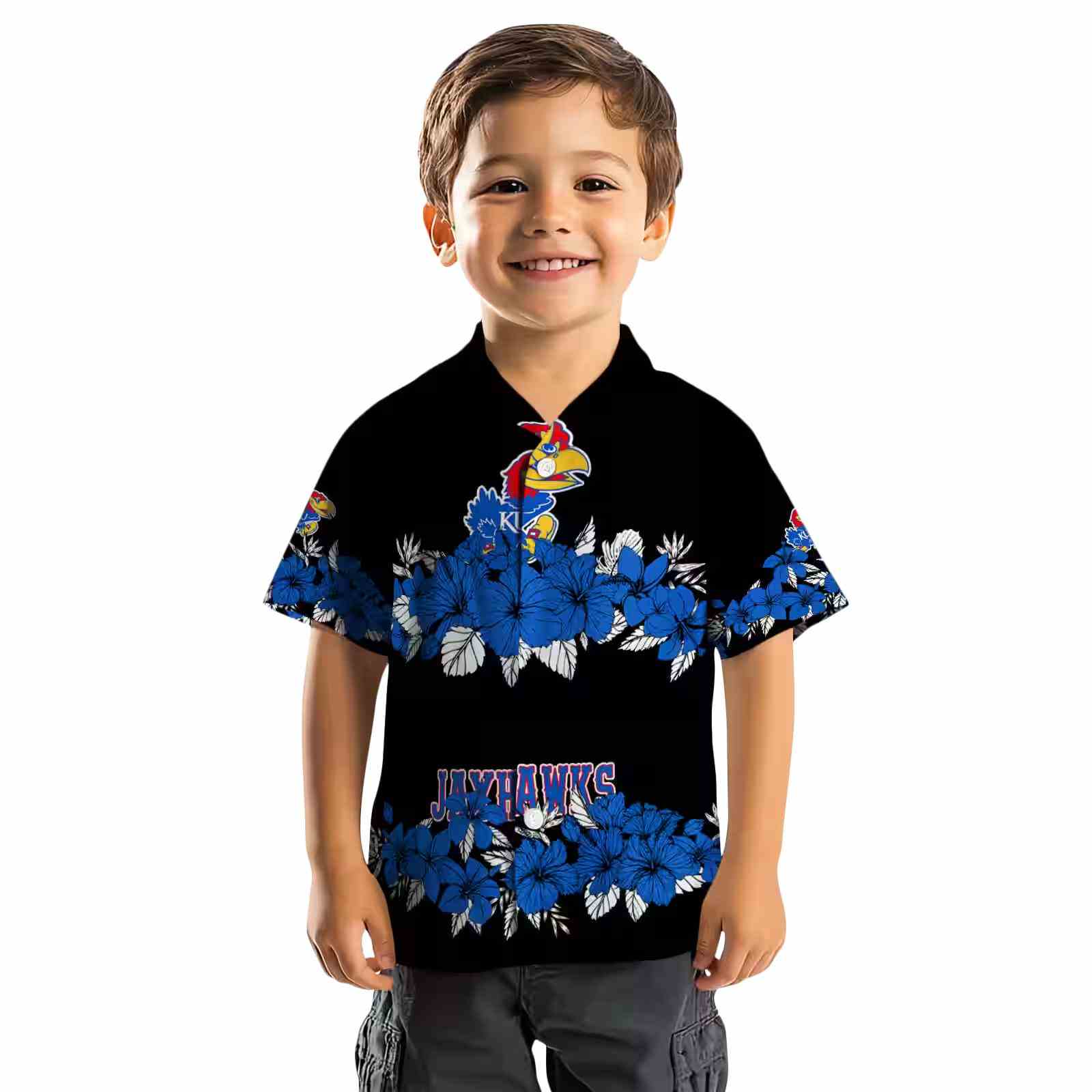 kansas jayhawks hibiscus stripe blue black hawaiian shirt top rated