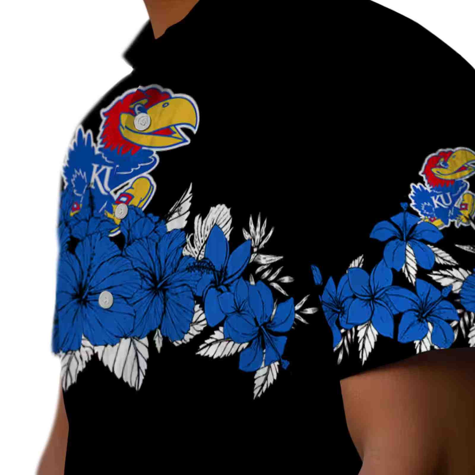 kansas jayhawks hibiscus stripe blue black hawaiian shirt trendy