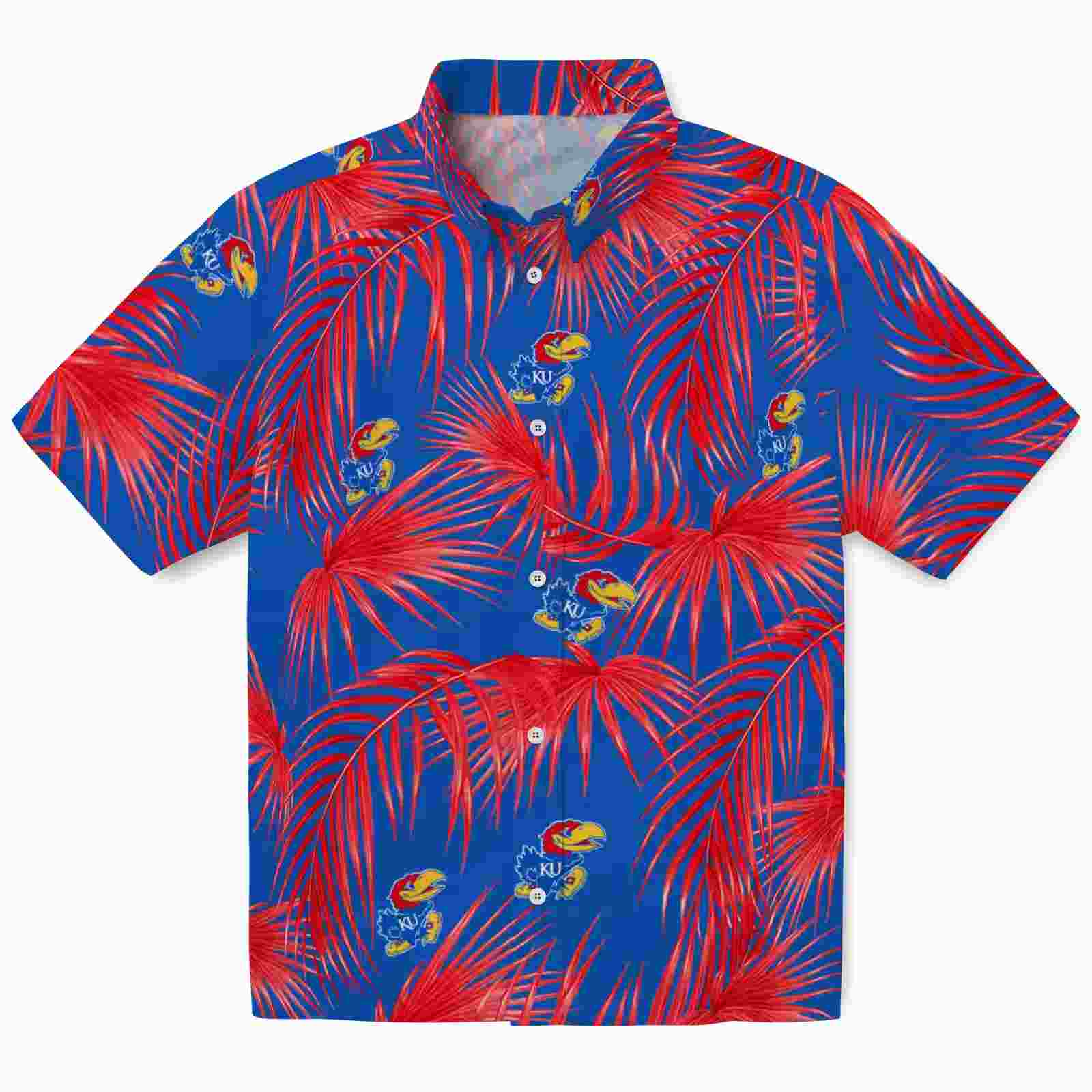 Kansas Jayhawks Leafy Palms Blue Hawaiian Shirt