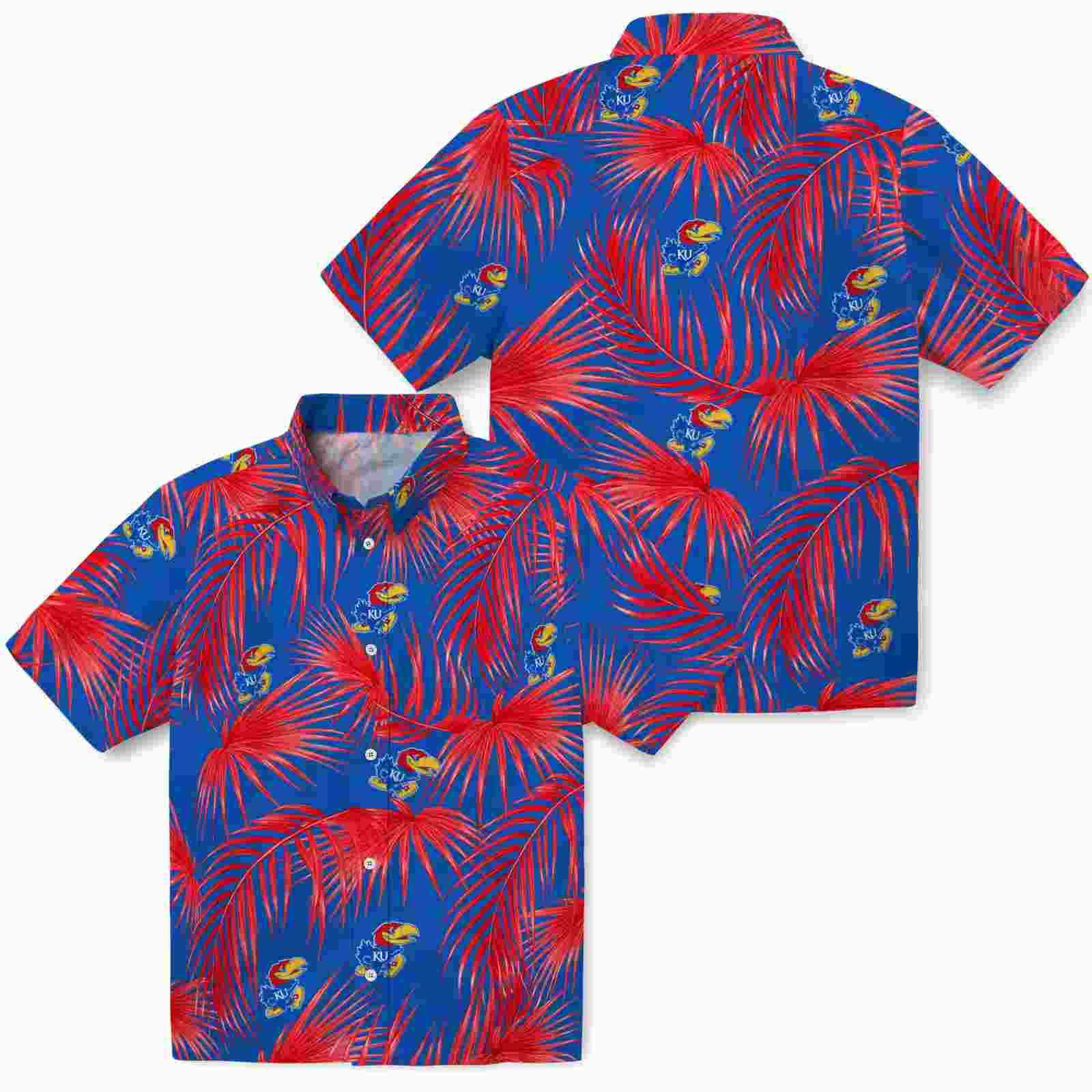 kansas jayhawks leafy palms blue hawaiian shirt high quality