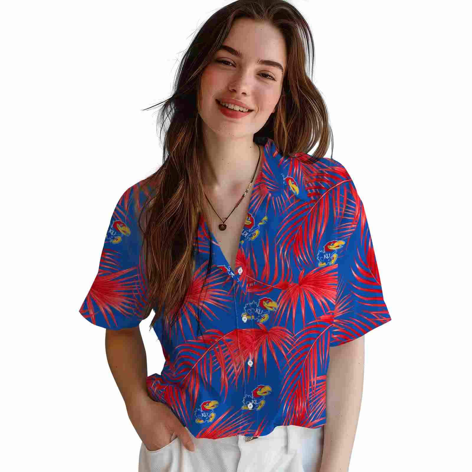 kansas jayhawks leafy palms blue hawaiian shirt latest model