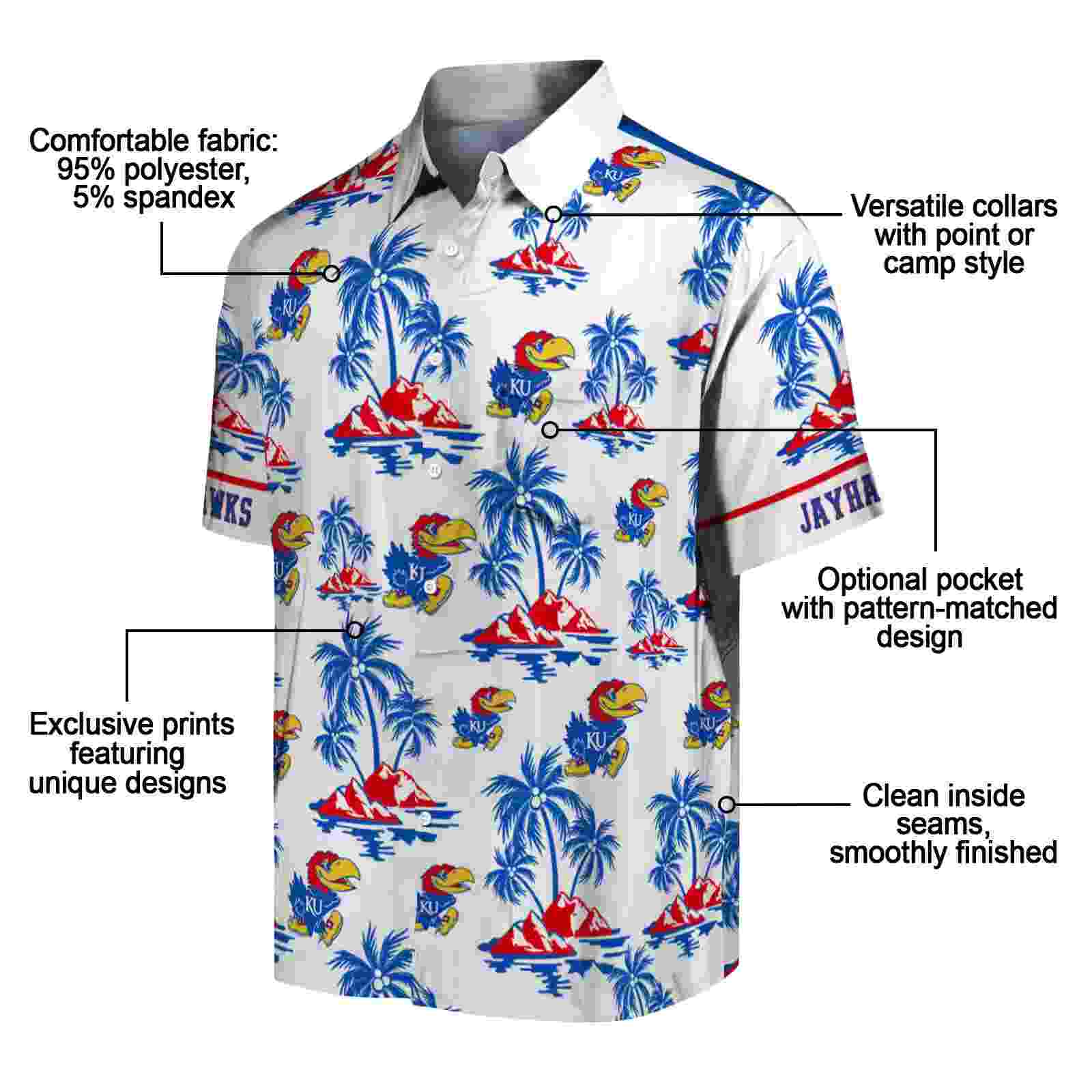 kansas jayhawks palm island print blue white hawaiian shirt new arrival