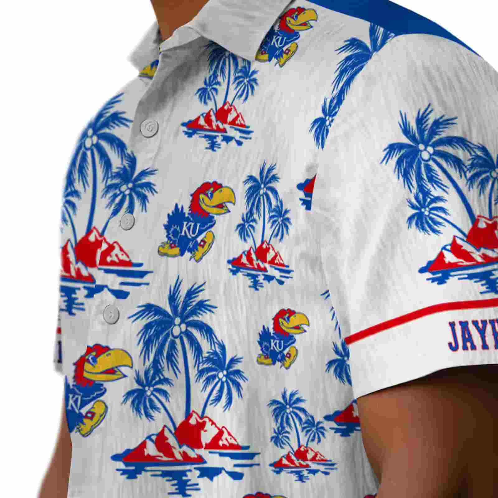 kansas jayhawks palm island print blue white hawaiian shirt trendy