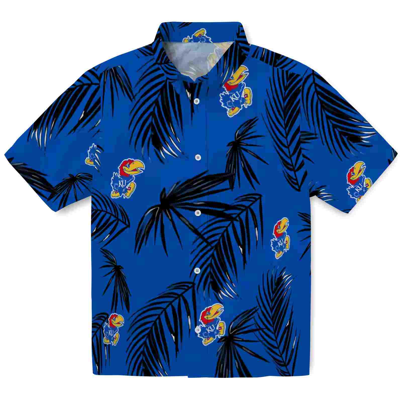 Kansas Jayhawks Palm Leaf Blue Hawaiian Shirt