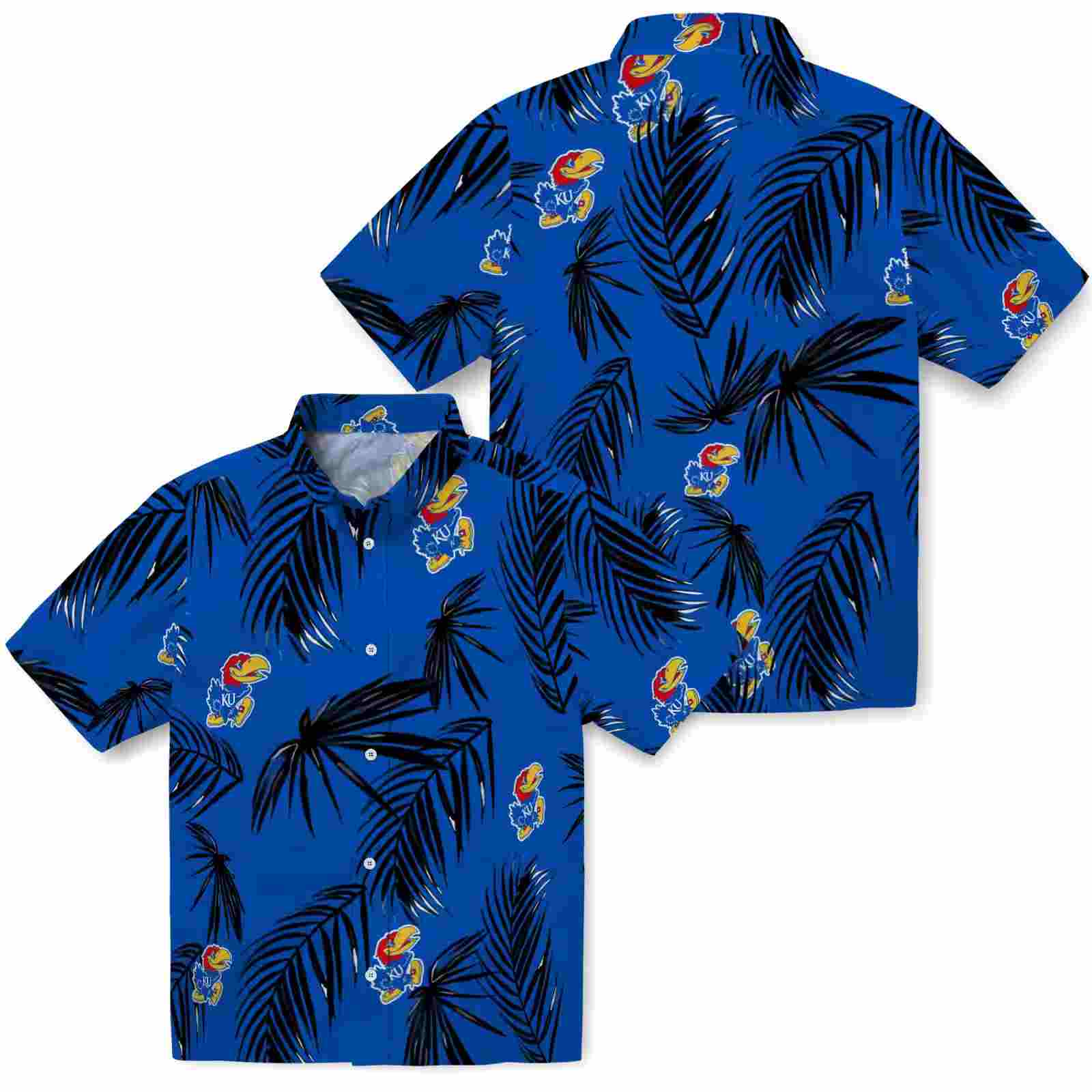 kansas jayhawks palm leaf blue hawaiian shirt high quality