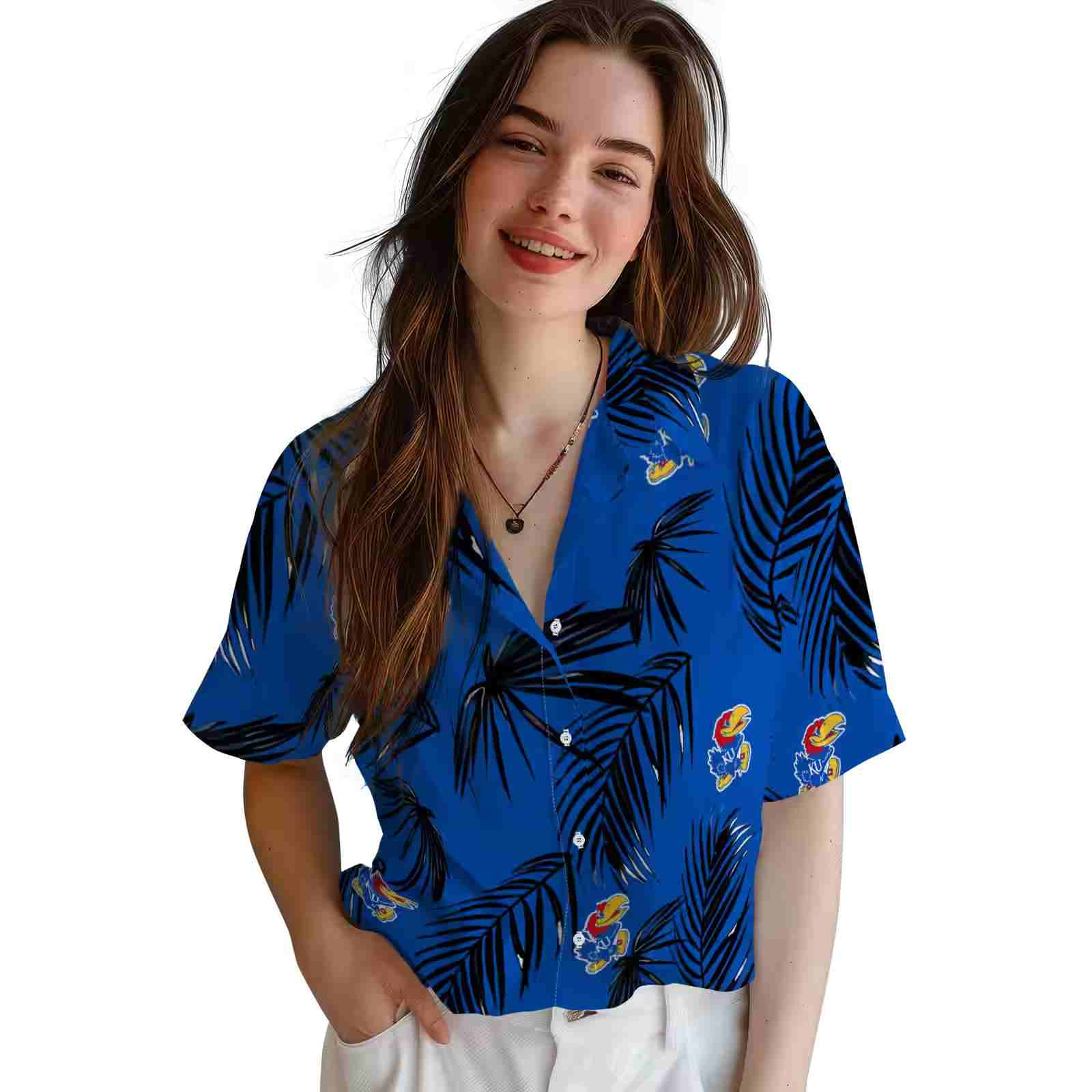 kansas jayhawks palm leaf blue hawaiian shirt latest model