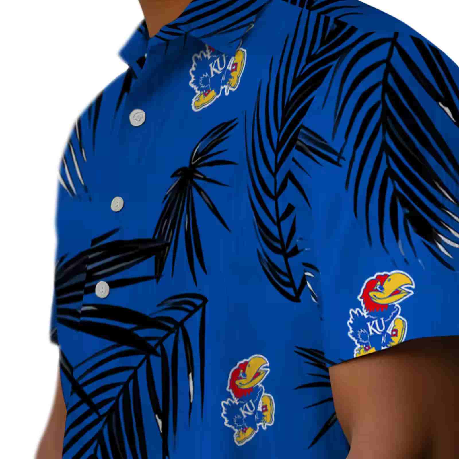 kansas jayhawks palm leaf blue hawaiian shirt trendy