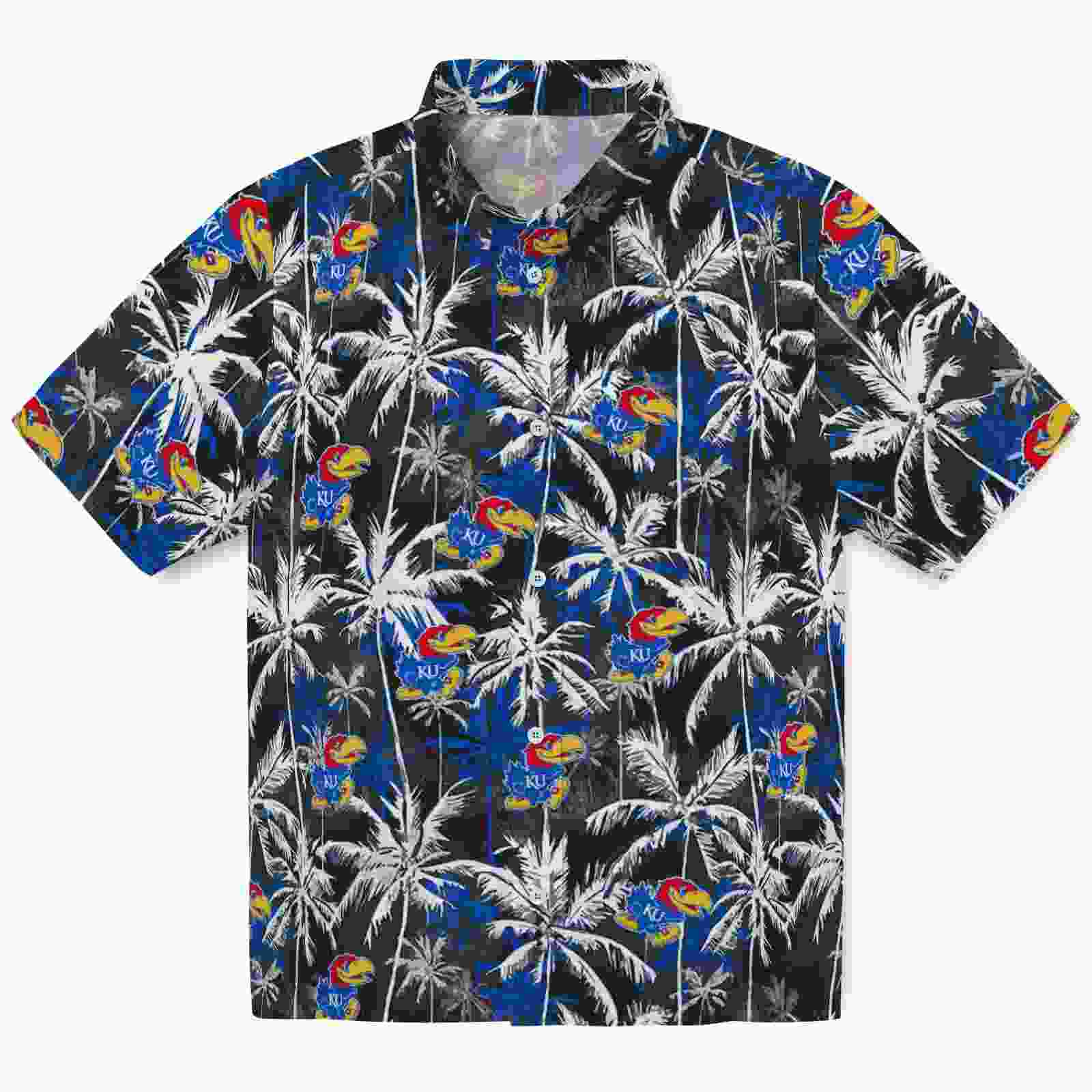 Kansas Jayhawks Palm Pattern Blue Black Hawaiian Shirt