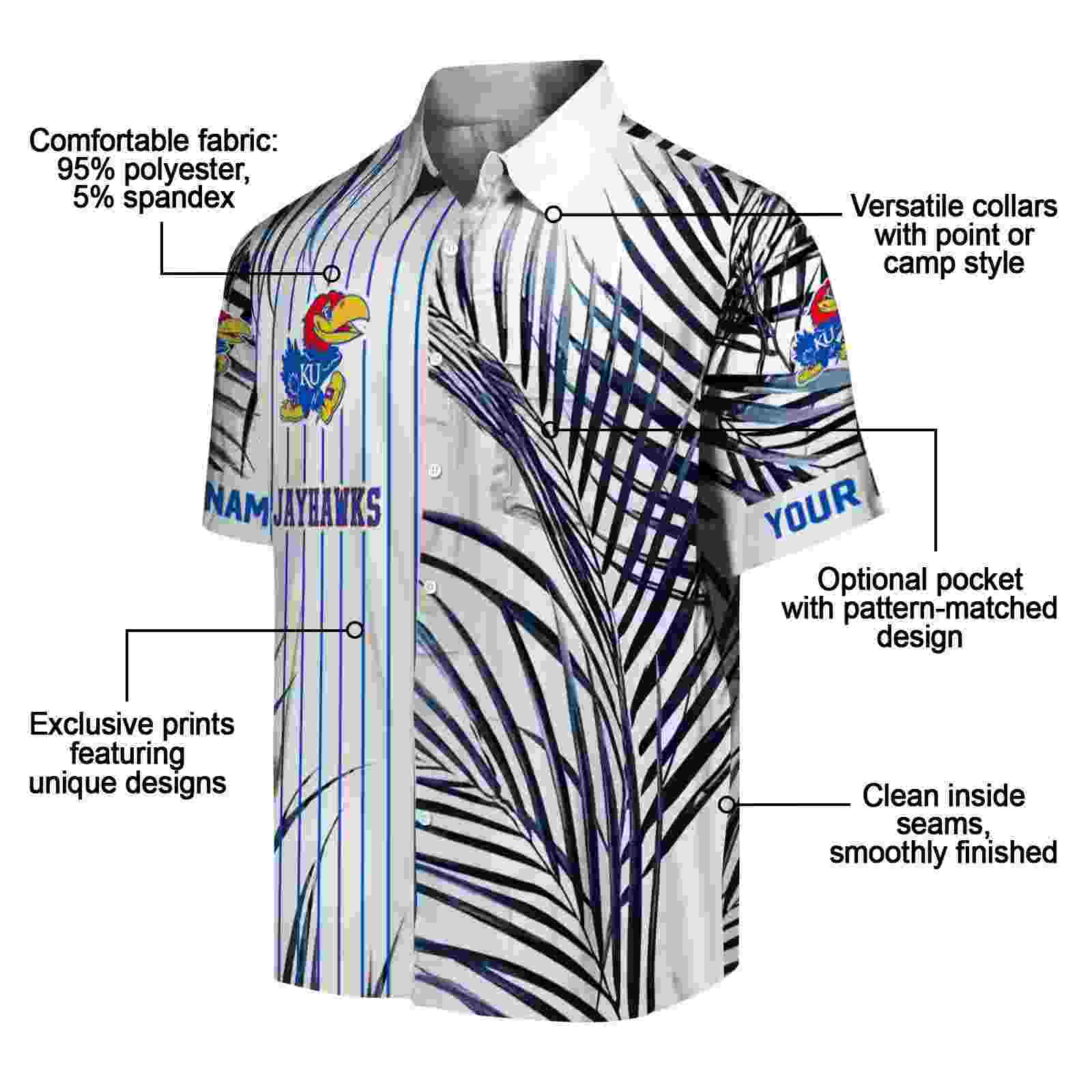 kansas jayhawks palm stripes blue black white hawaiian shirt new arrival