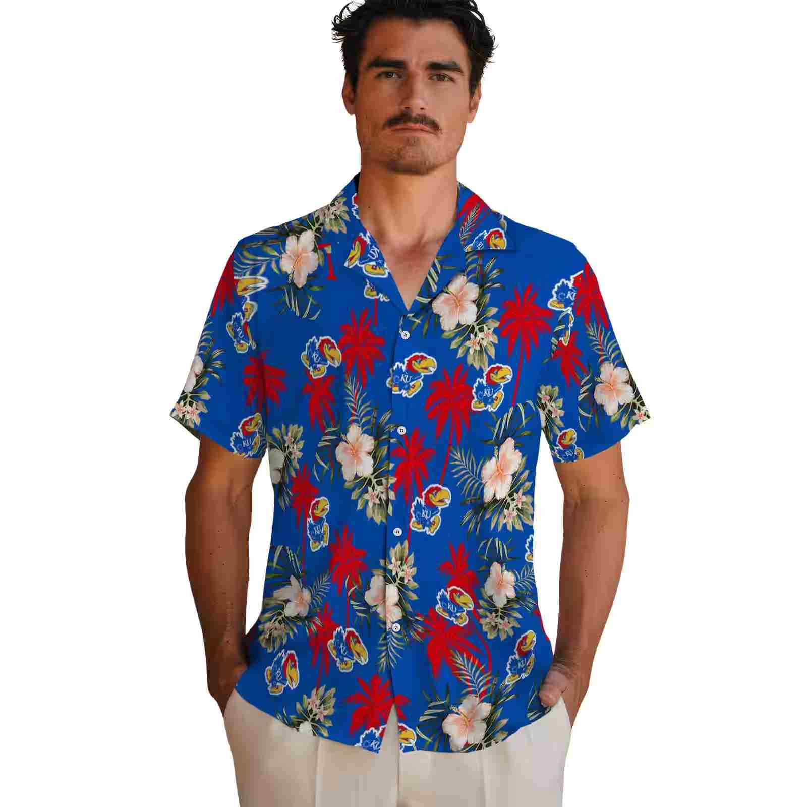 kansas jayhawks palm tree flower blue hawaiian shirt fashion forward