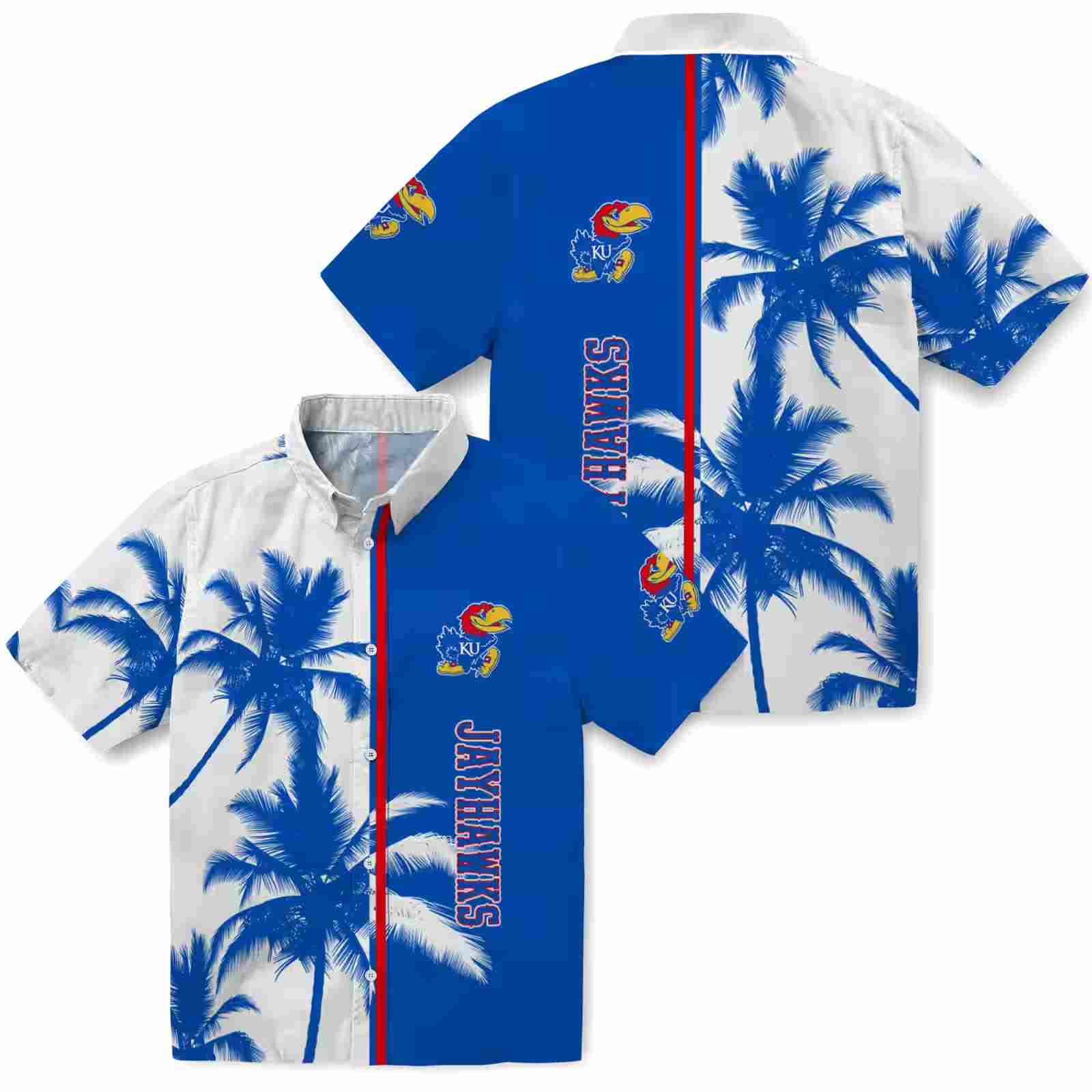 kansas jayhawks palm trees blue white hawaiian shirt high quality