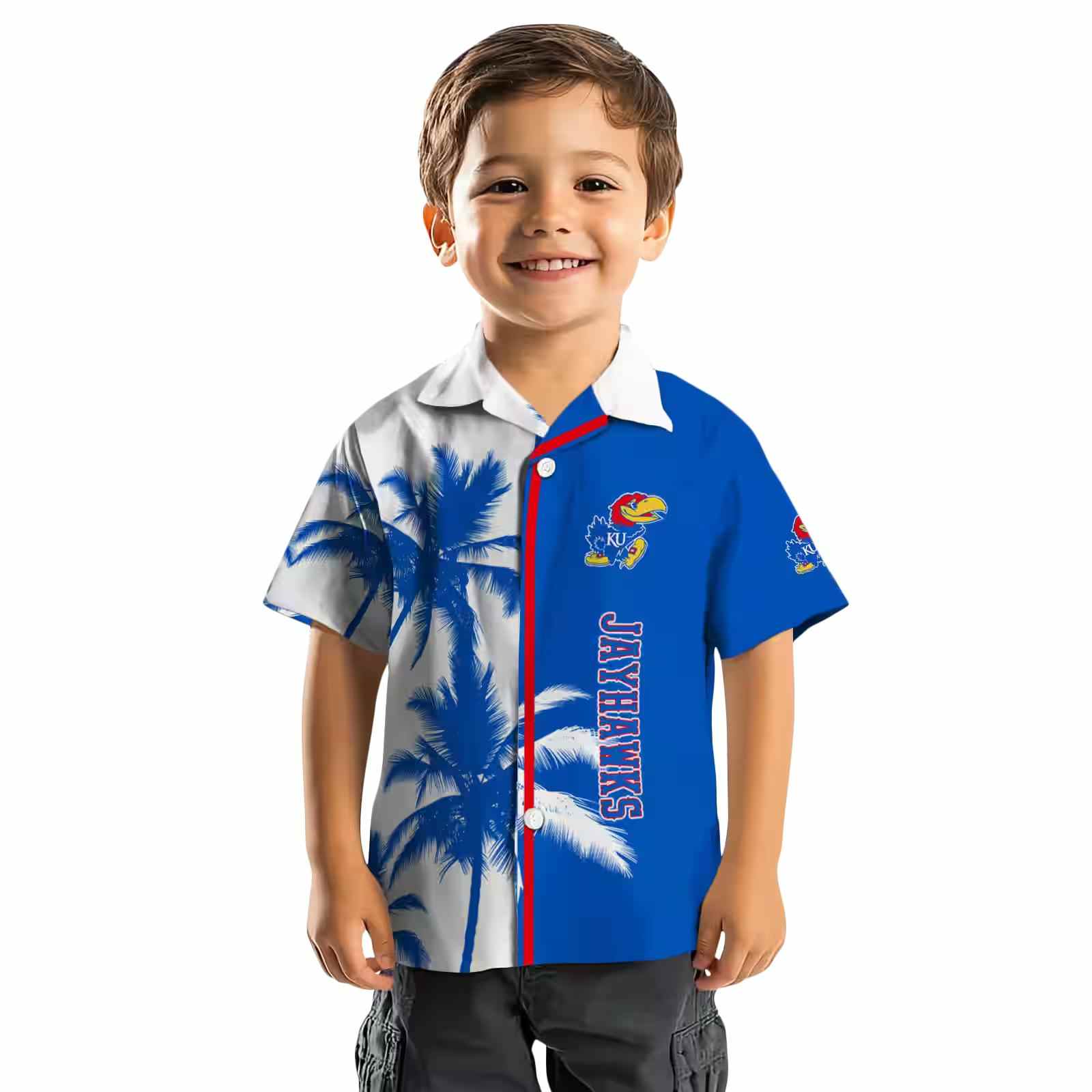 kansas jayhawks palm trees blue white hawaiian shirt top rated