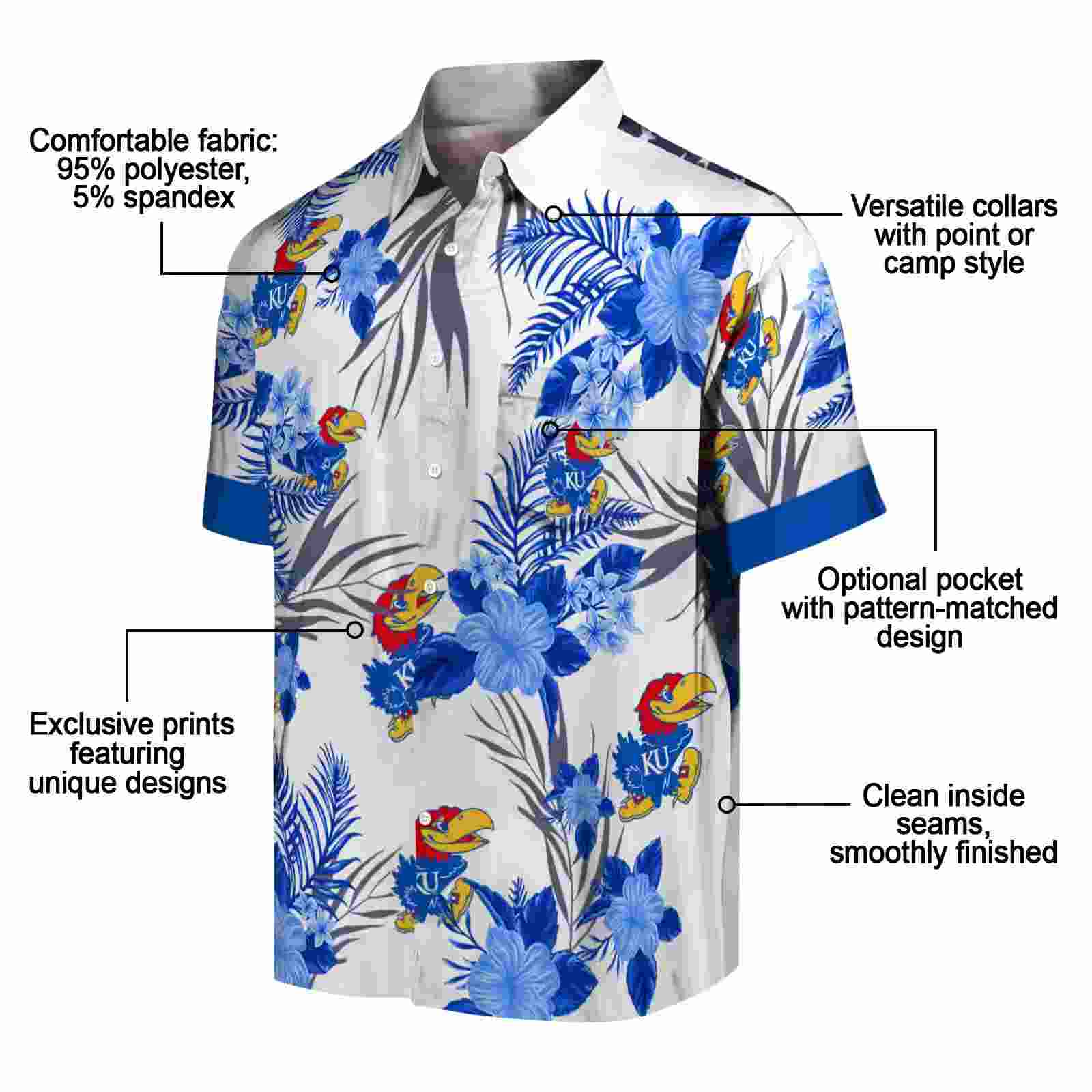 kansas jayhawks patriotic hibiscus design blue white hawaiian shirt new arrival