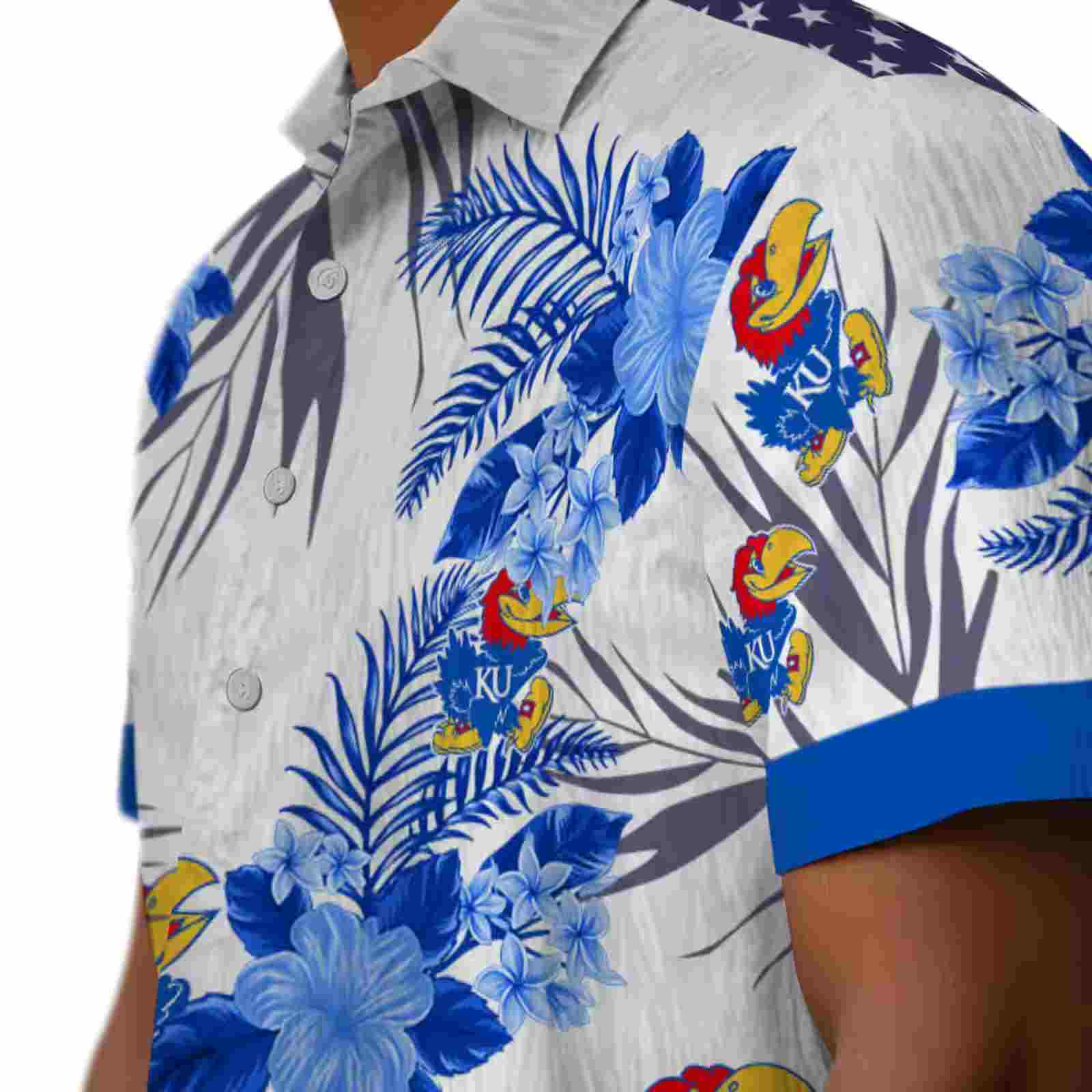 kansas jayhawks patriotic hibiscus design blue white hawaiian shirt trendy