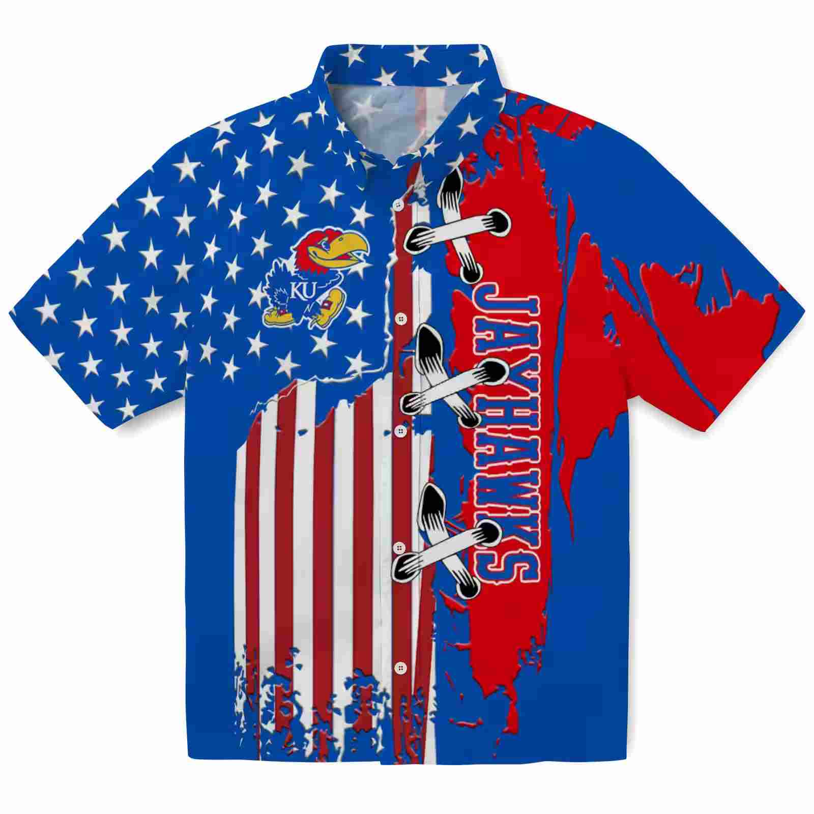 Kansas Jayhawks Stitched Flag Blue Hawaiian Shirt