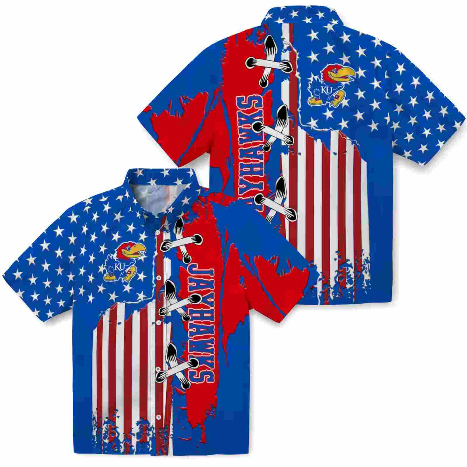 kansas jayhawks stitched flag blue hawaiian shirt high quality