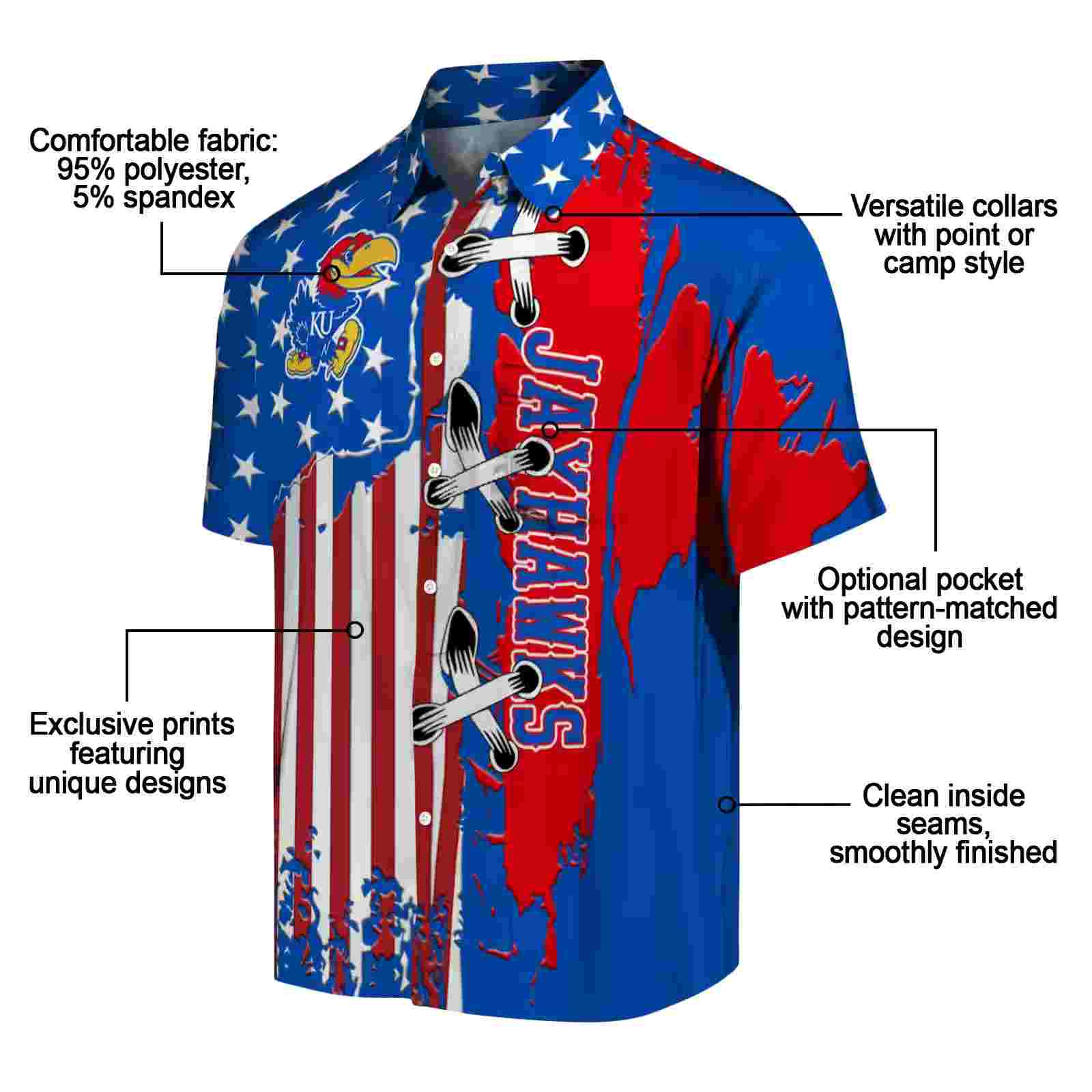 kansas jayhawks stitched flag blue hawaiian shirt new arrival