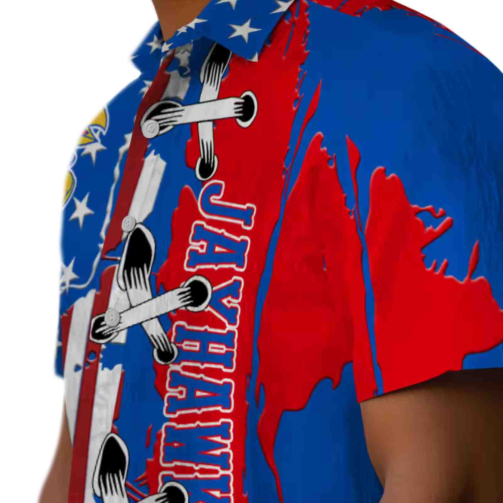 kansas jayhawks stitched flag blue hawaiian shirt trendy