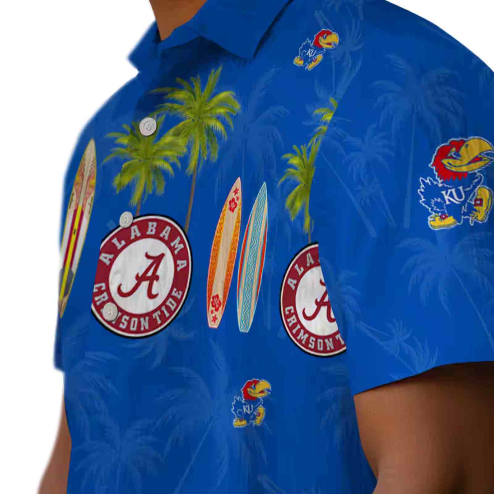 kansas jayhawks surfboard palm blue hawaiian shirt trendy