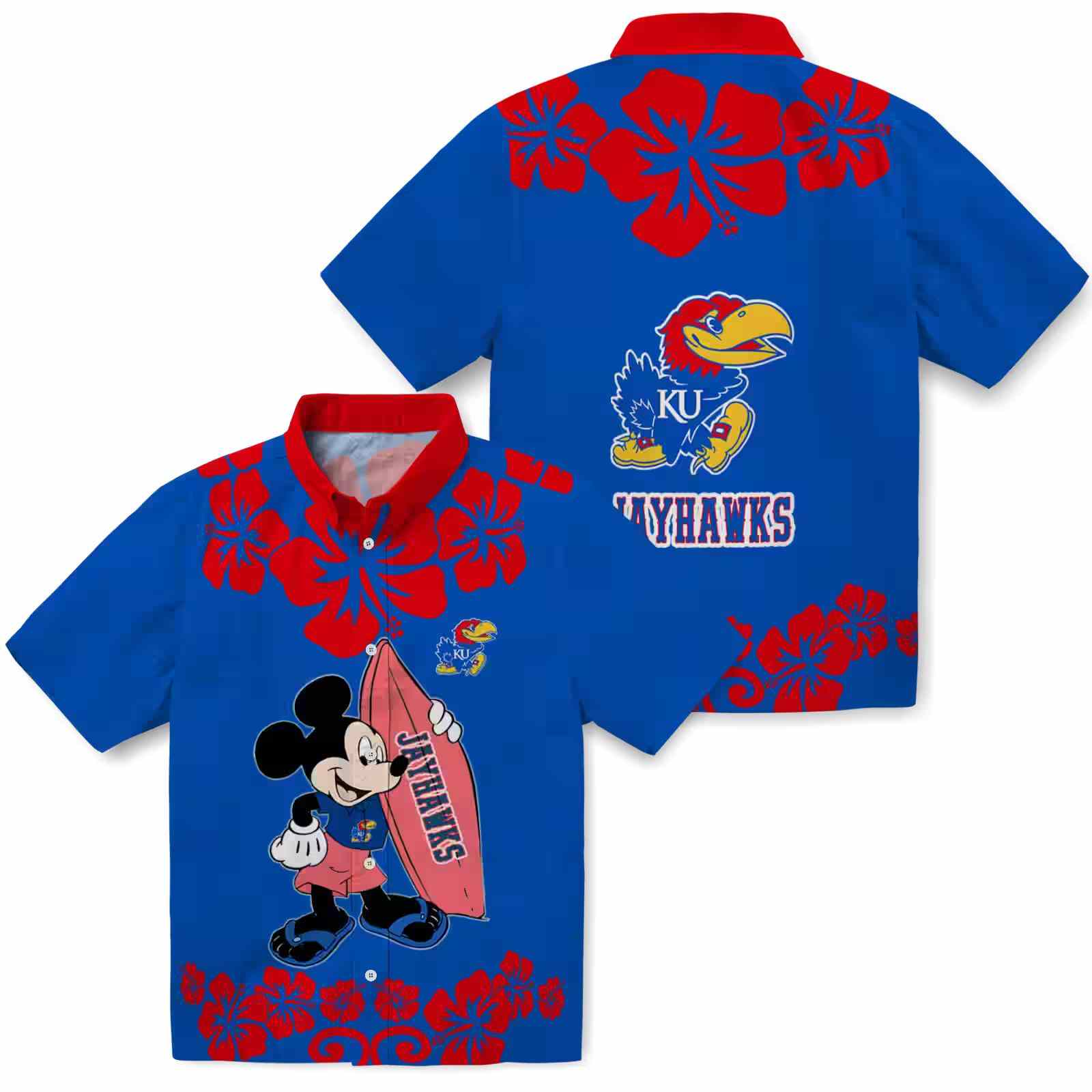 kansas jayhawks surfing mickey blue hawaiian shirt high quality