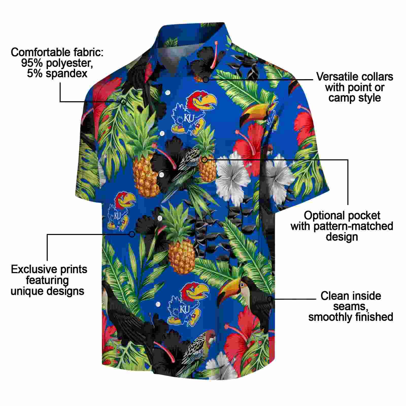 kansas jayhawks toucan hibiscus pineapple blue green hawaiian shirt new arrival