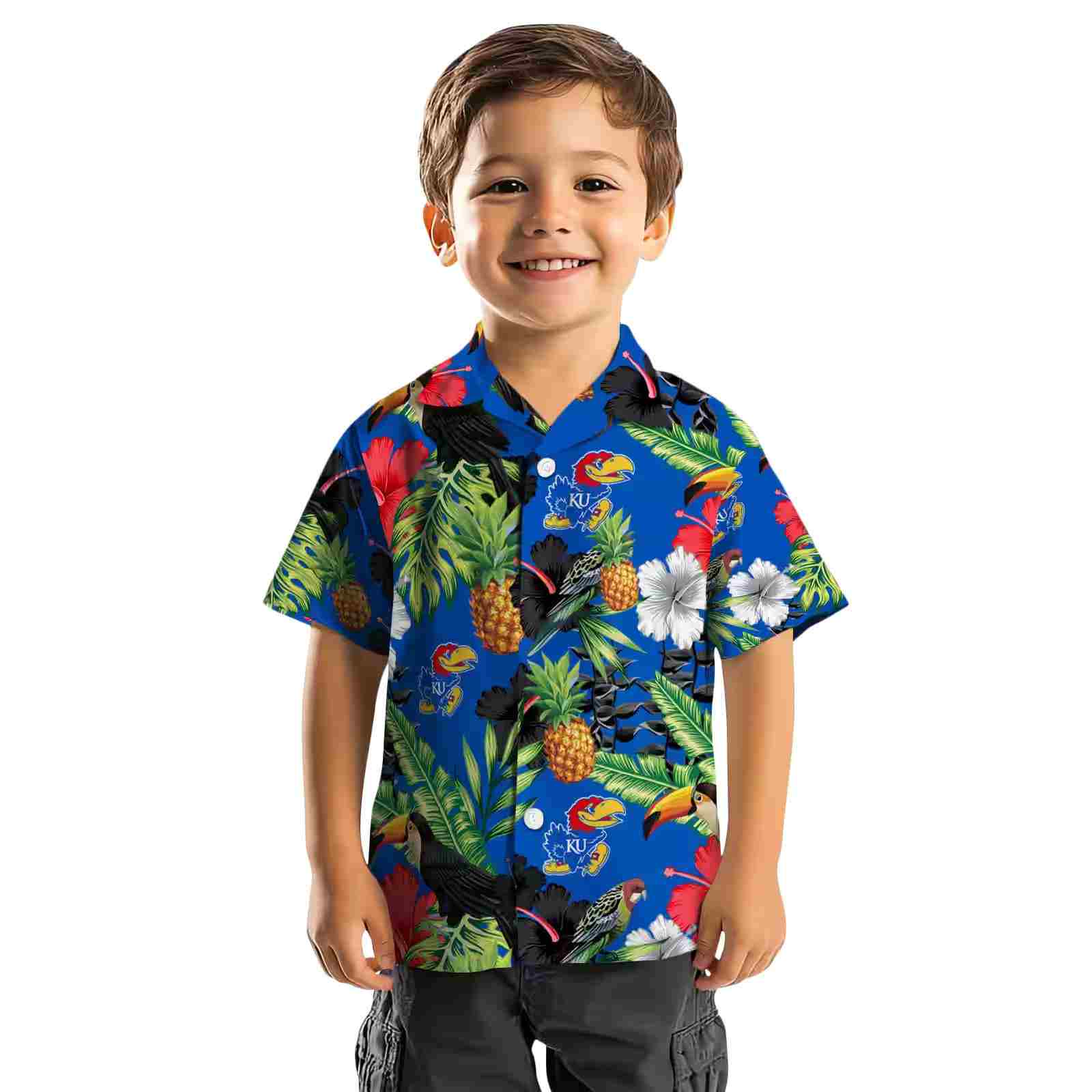 kansas jayhawks toucan hibiscus pineapple blue green hawaiian shirt top rated