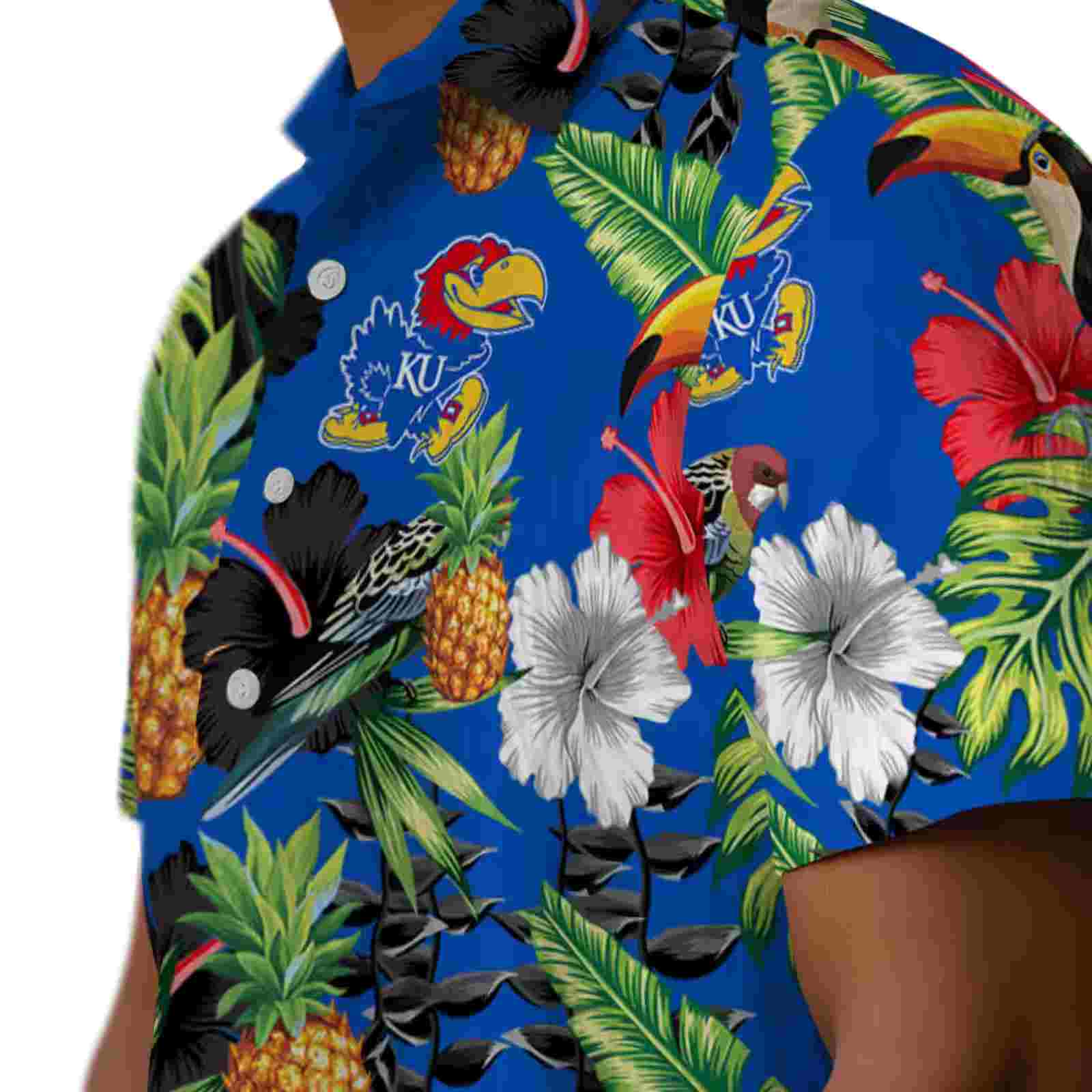 kansas jayhawks toucan hibiscus pineapple blue green hawaiian shirt trendy