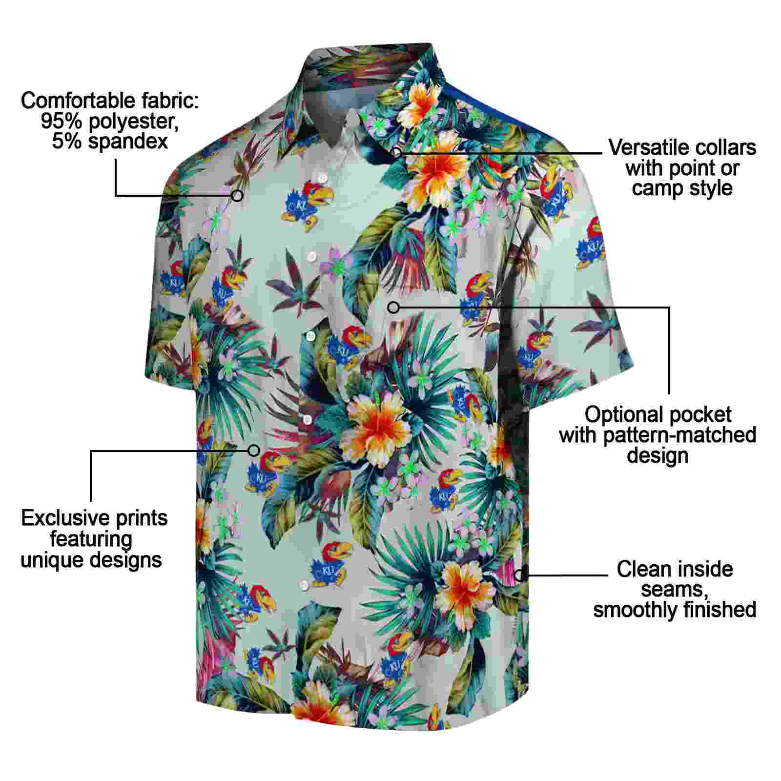 kansas jayhawks tropical foliage green hawaiian shirt new arrival