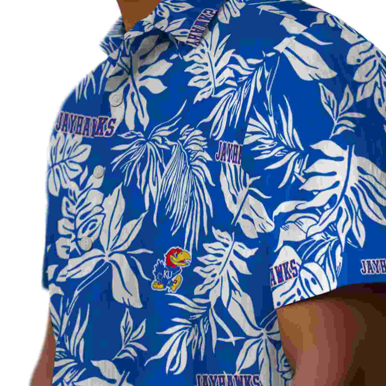 kansas jayhawks tropical leaf blue white hawaiian shirt trendy