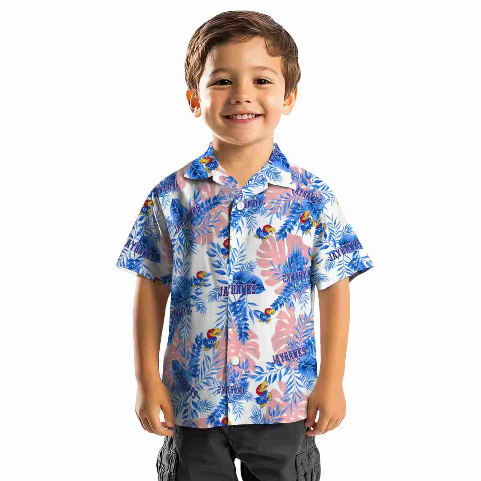 kansas jayhawks tropical leaves blue white hawaiian shirt top rated