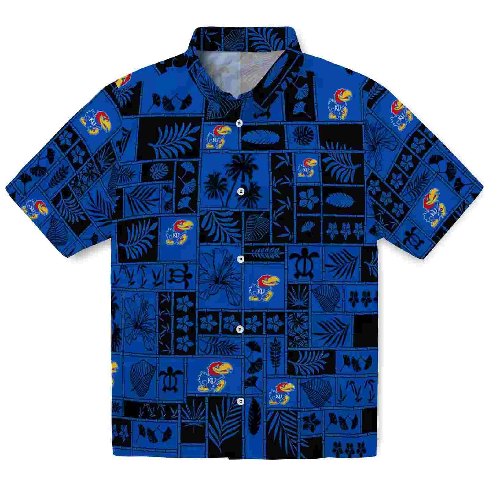 Kansas Jayhawks Tropical Patchwork Blue Black Hawaiian Shirt