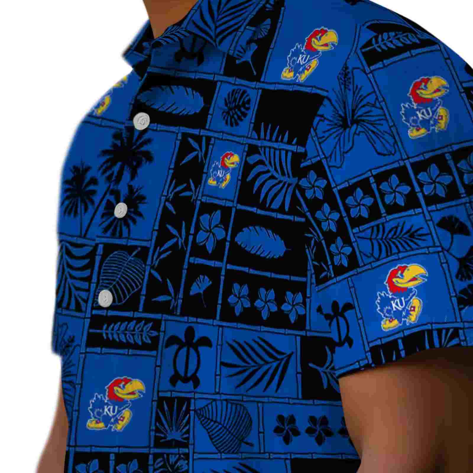 kansas jayhawks tropical patchwork blue black hawaiian shirt trendy