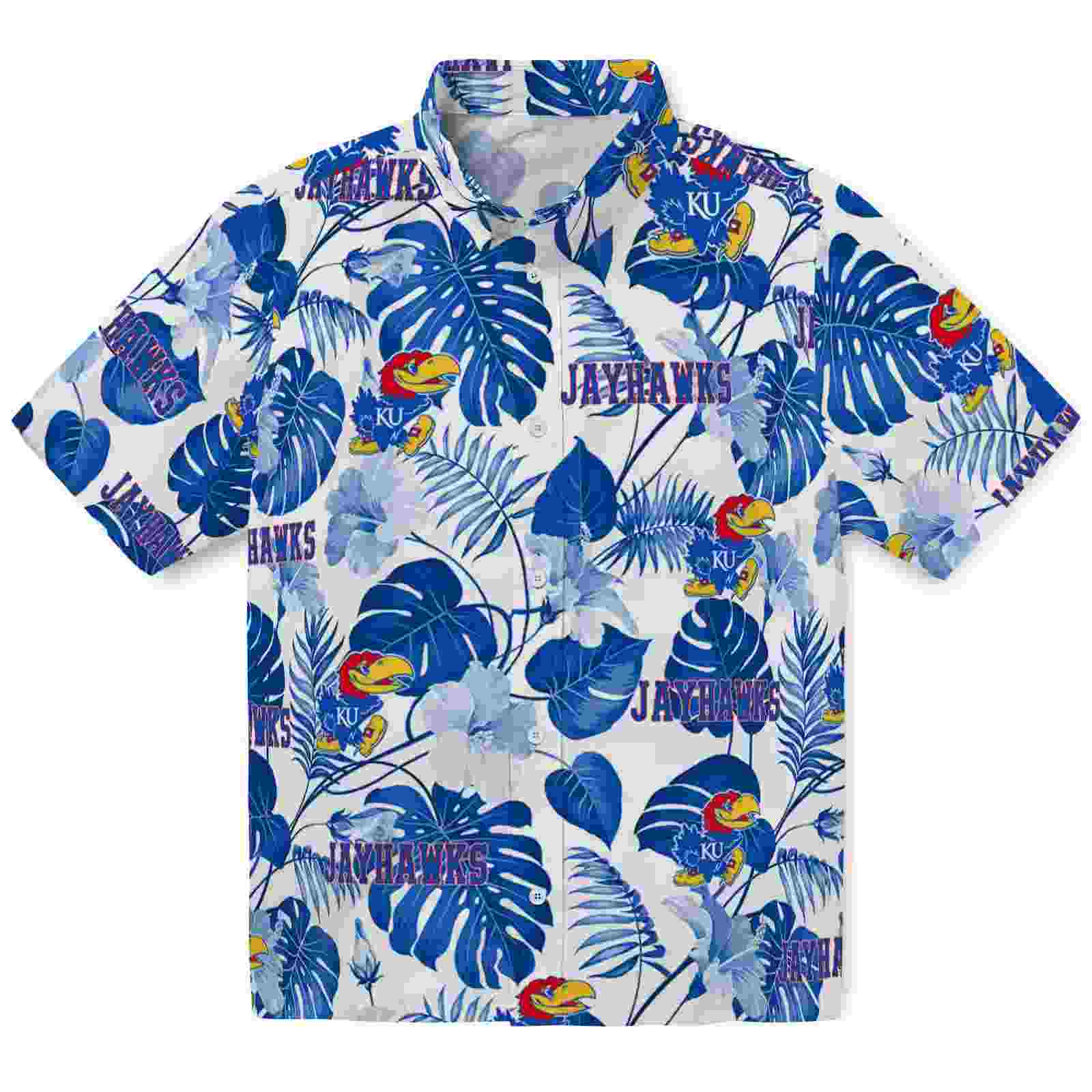 Kansas Jayhawks Tropical Plants Blue White Hawaiian Shirt