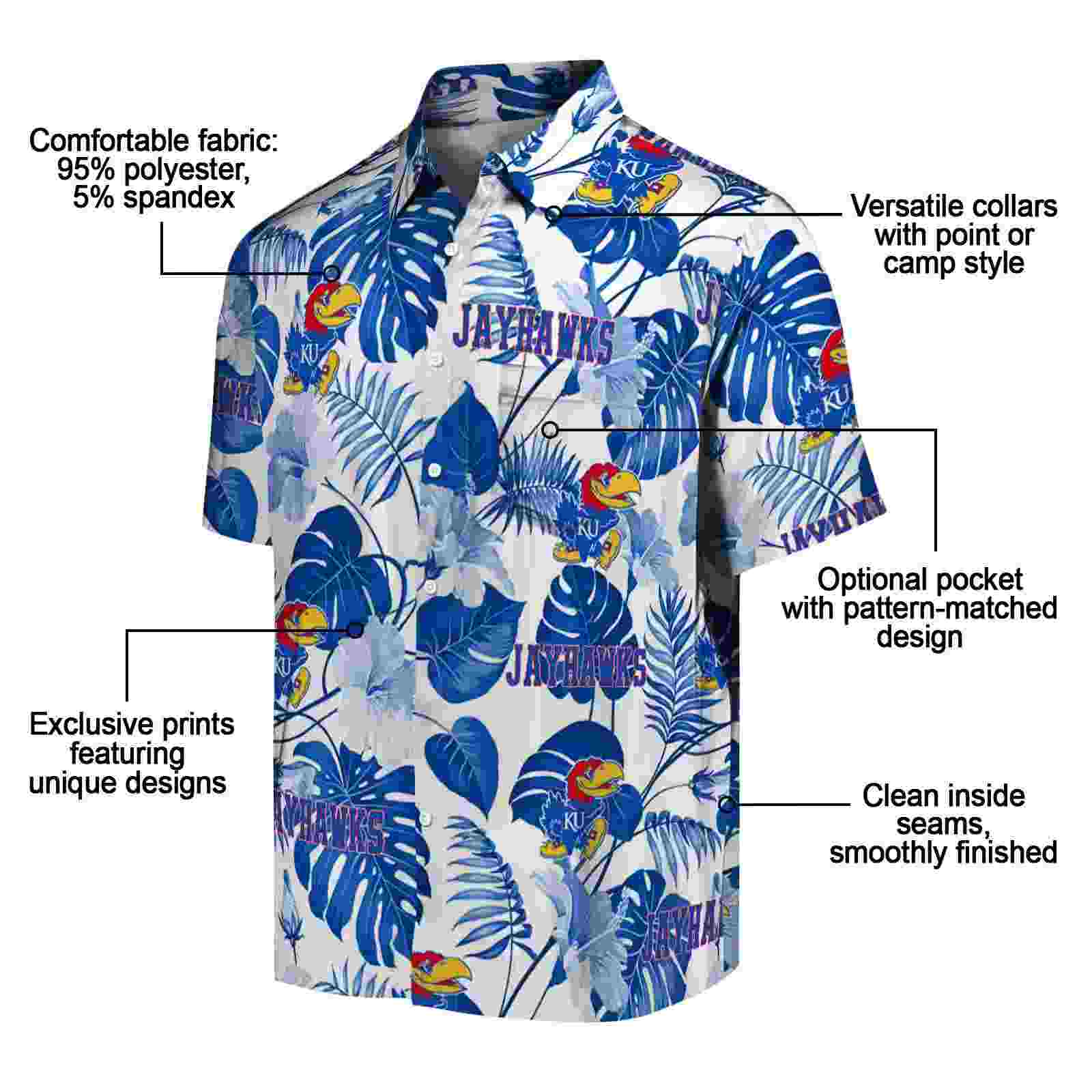 kansas jayhawks tropical plants blue white hawaiian shirt new arrival