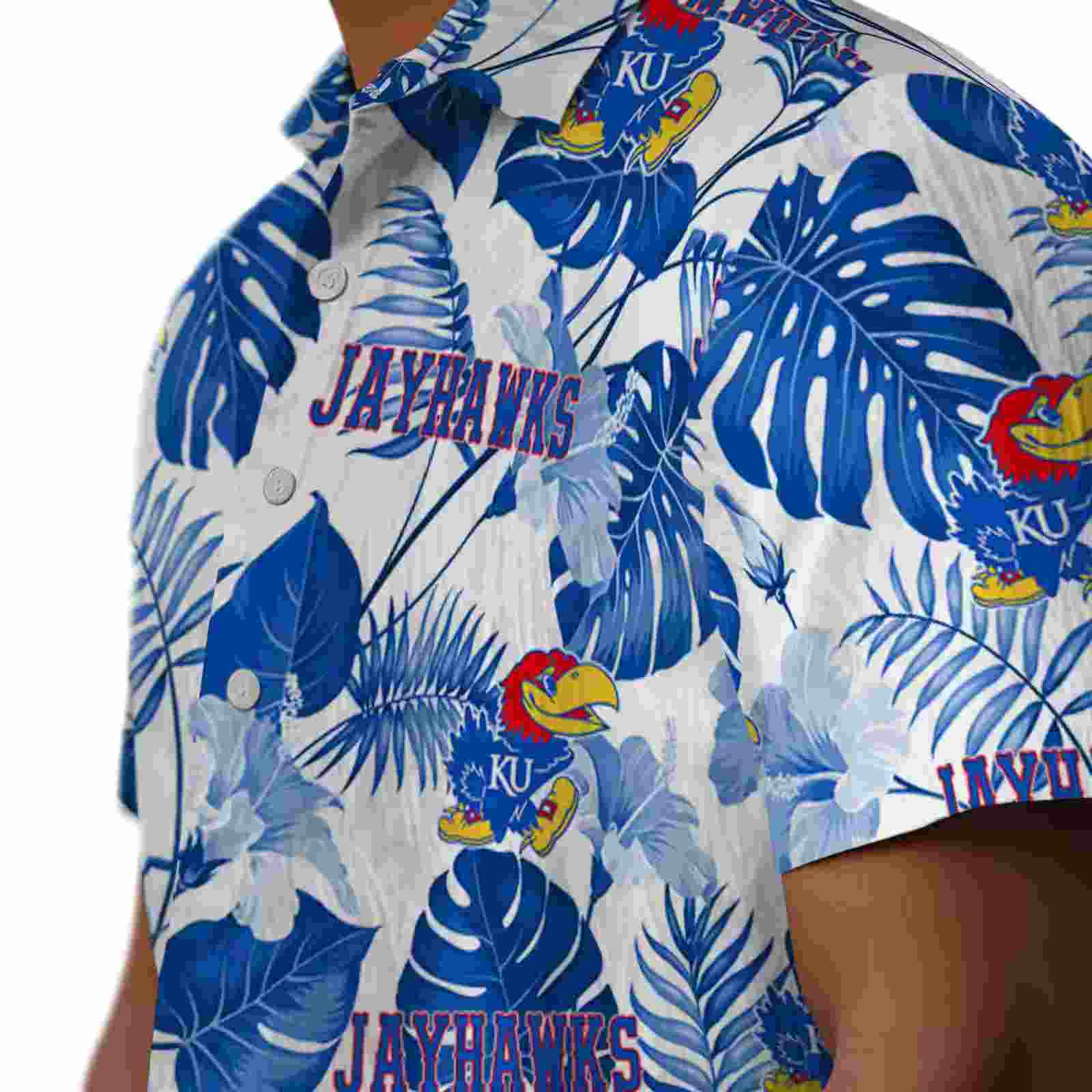 kansas jayhawks tropical plants blue white hawaiian shirt trendy