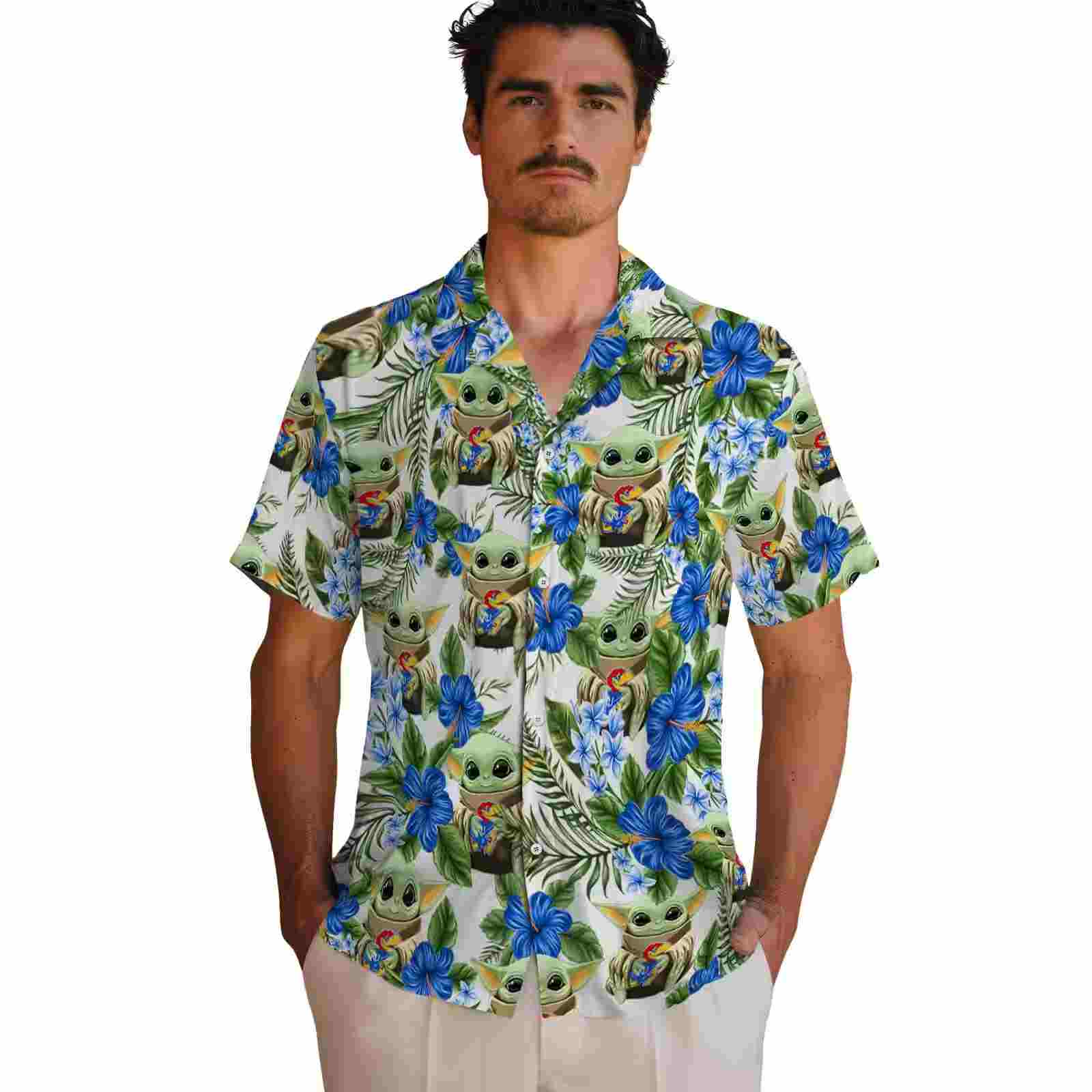 kansas jayhawks tropical yoda green hawaiian shirt fashion forward