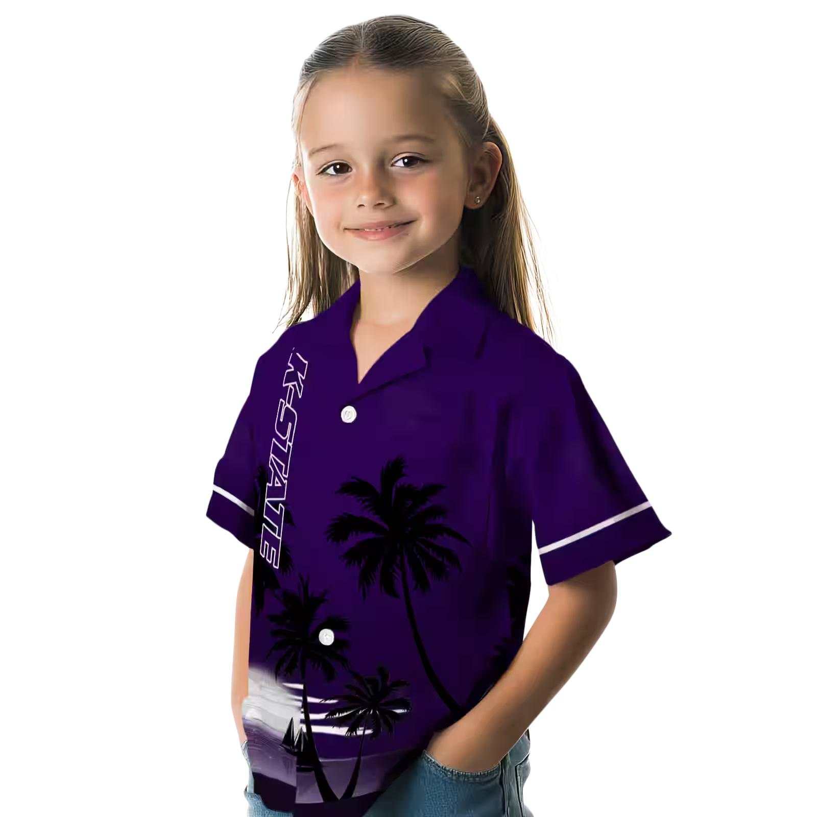 kansas state wildcats beach sunset purple black hawaiian shirt premium grade