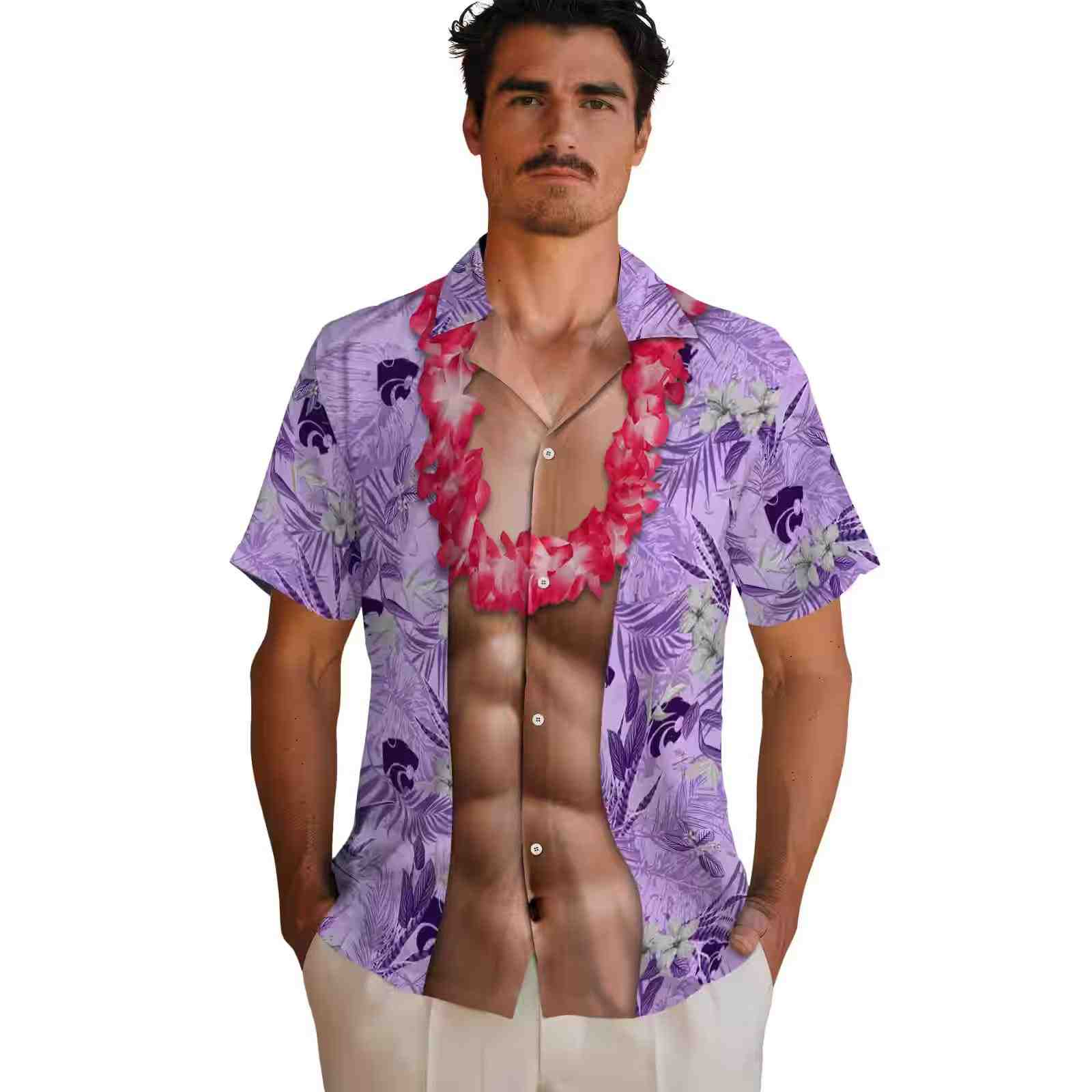 kansas state wildcats chest illusion purple hawaiian shirt fashion forward