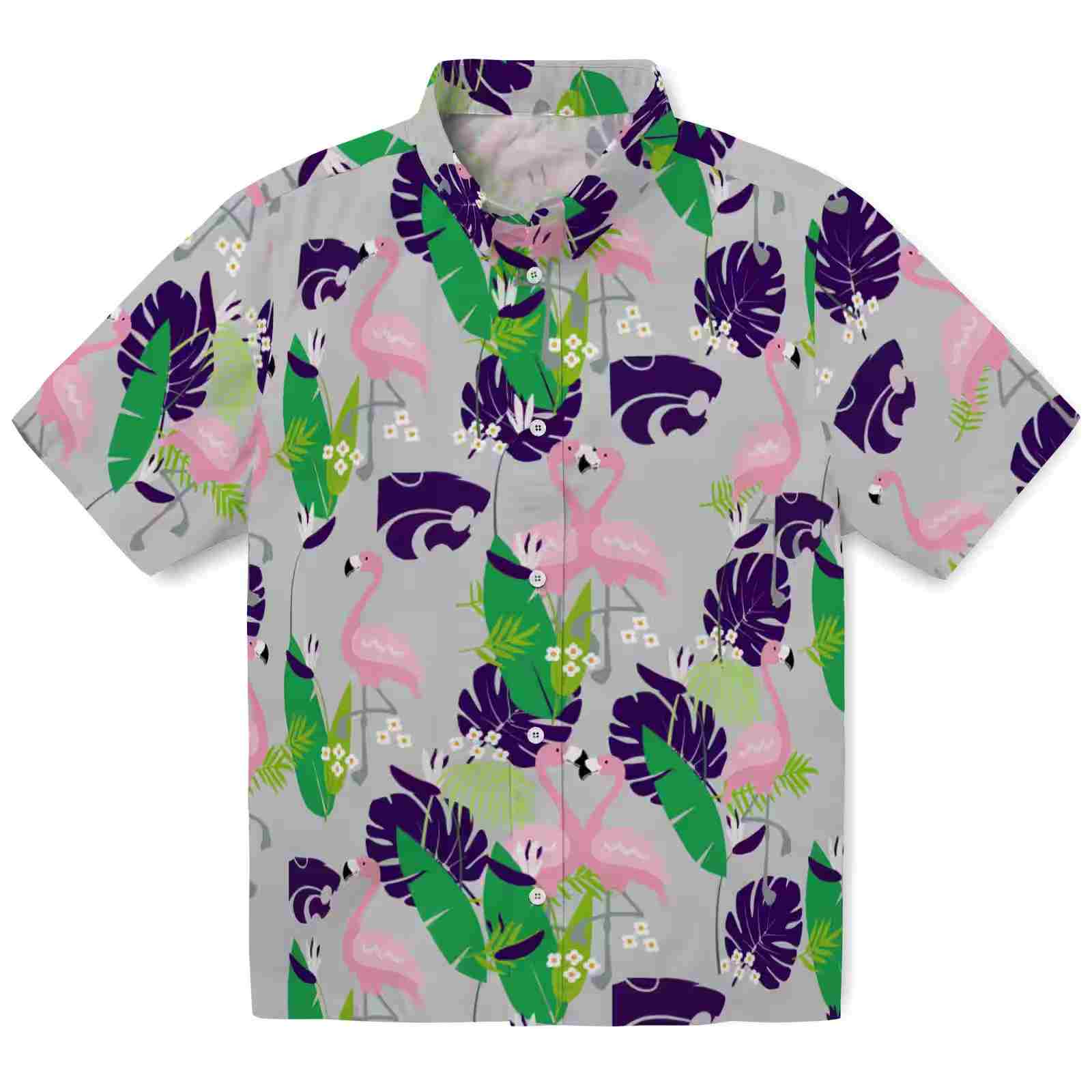 Kansas State Wildcats Flamingo Foliage Purple Green Hawaiian Shirt