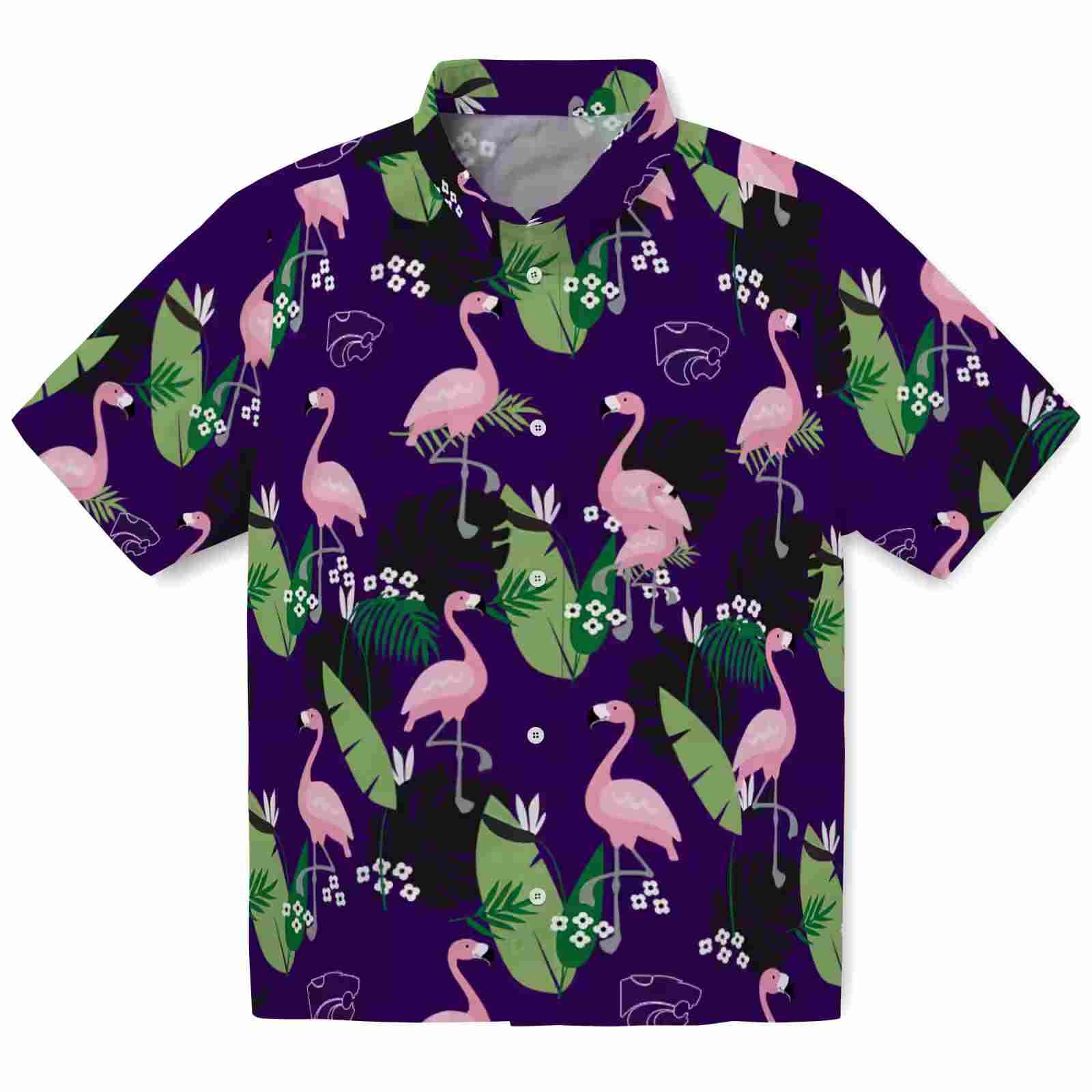 Kansas State Wildcats Flamingo Leaf Motif Purple Hawaiian Shirt