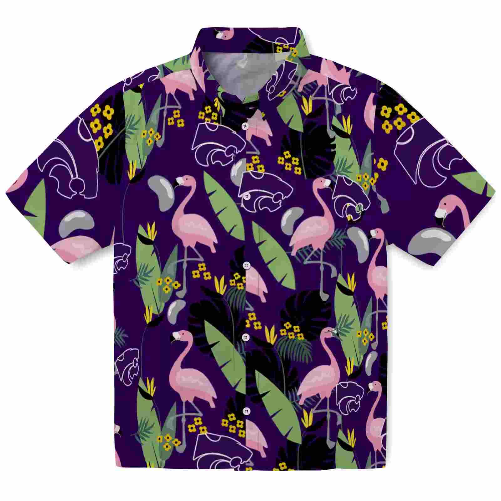 Kansas State Wildcats Flamingo Leaves Purple Hawaiian Shirt