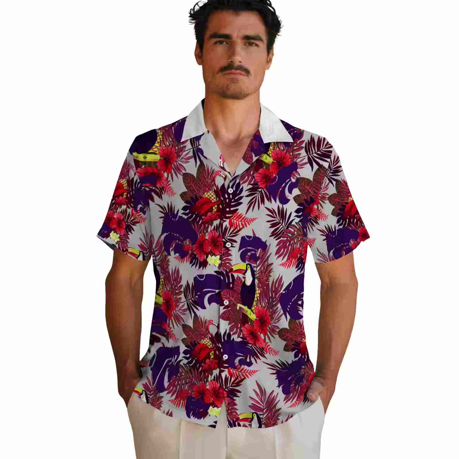 kansas state wildcats floral toucan purple red hawaiian shirt fashion forward