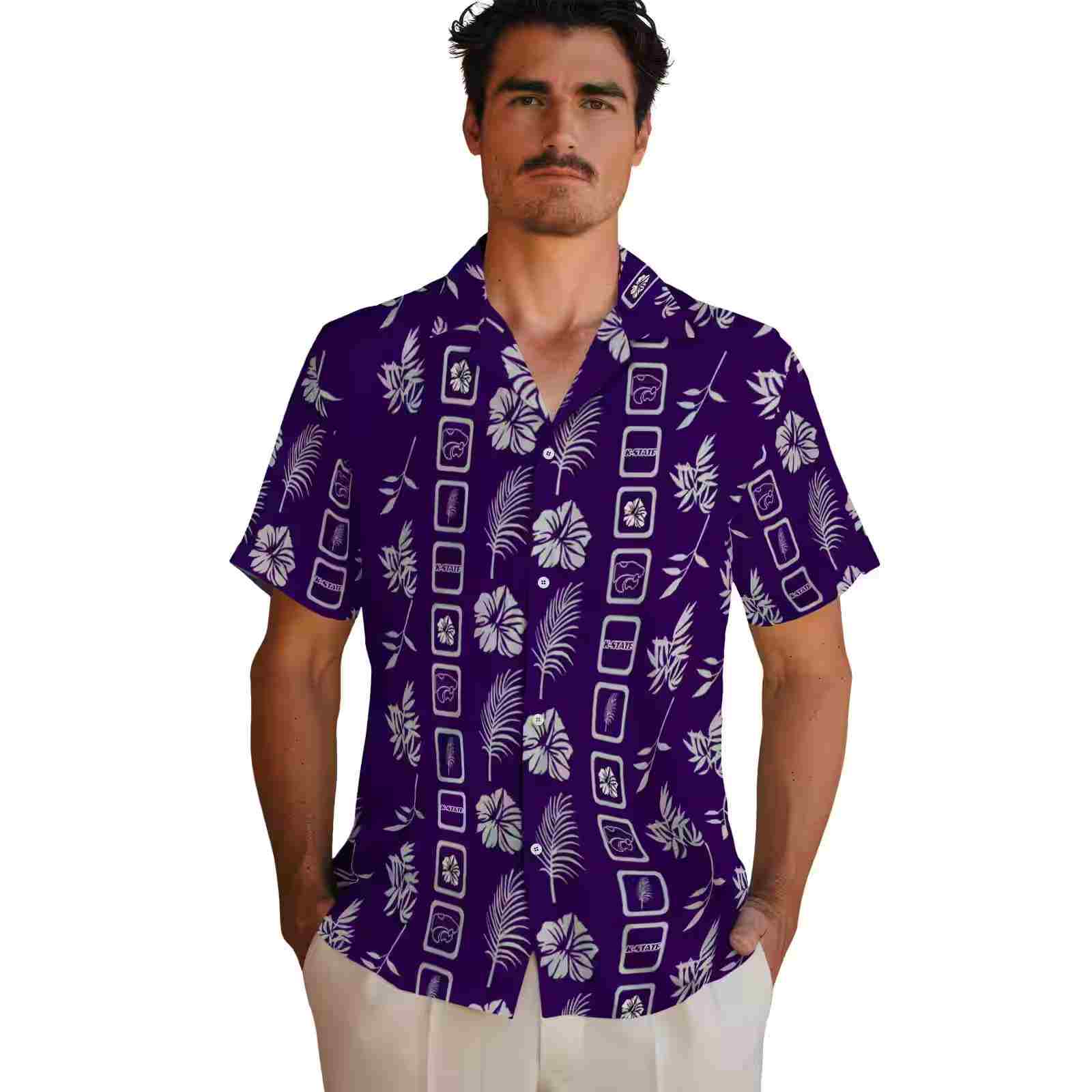 kansas state wildcats framed floral purple hawaiian shirt fashion forward