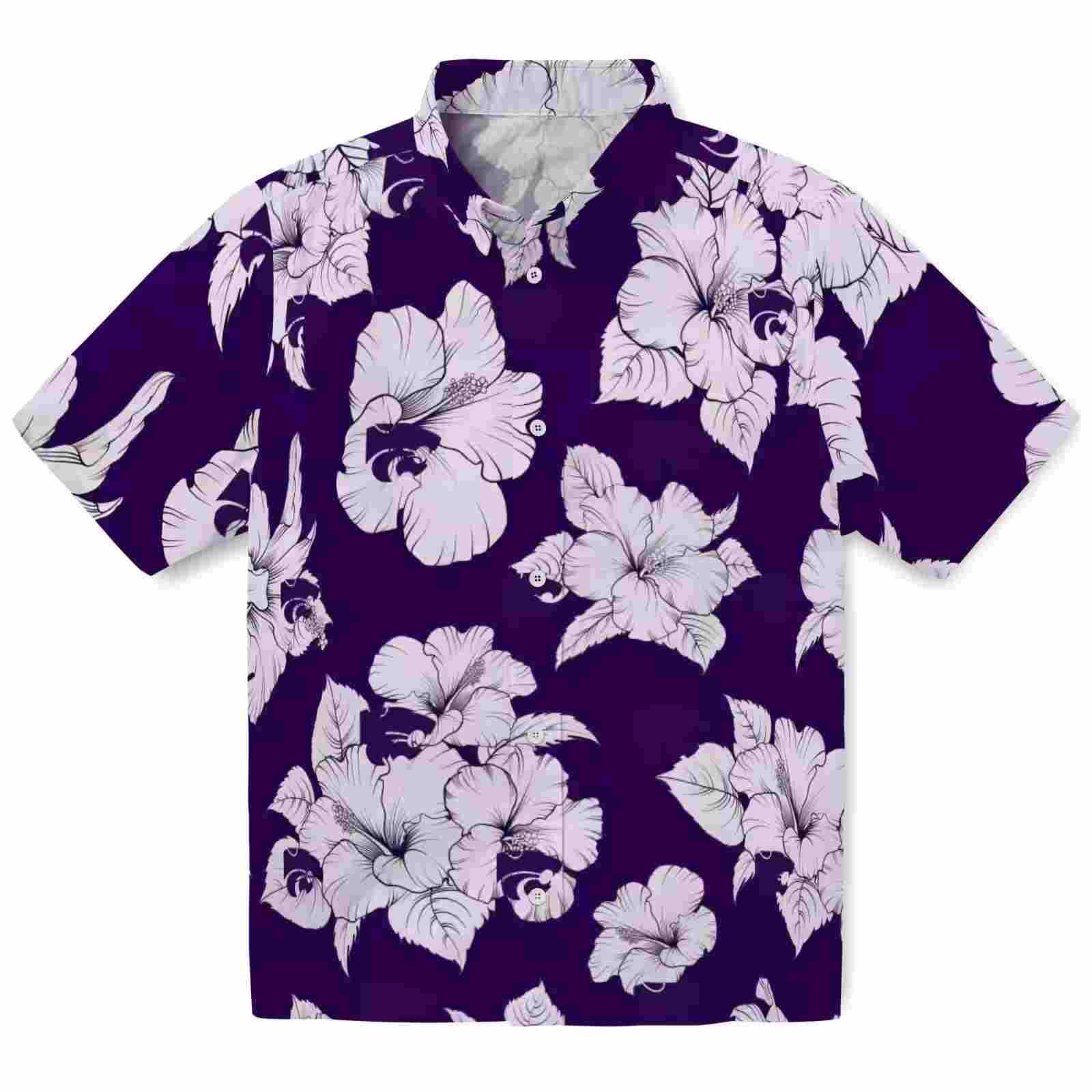 Kansas State Wildcats Hibiscus Blooms Purple White Hawaiian Shirt