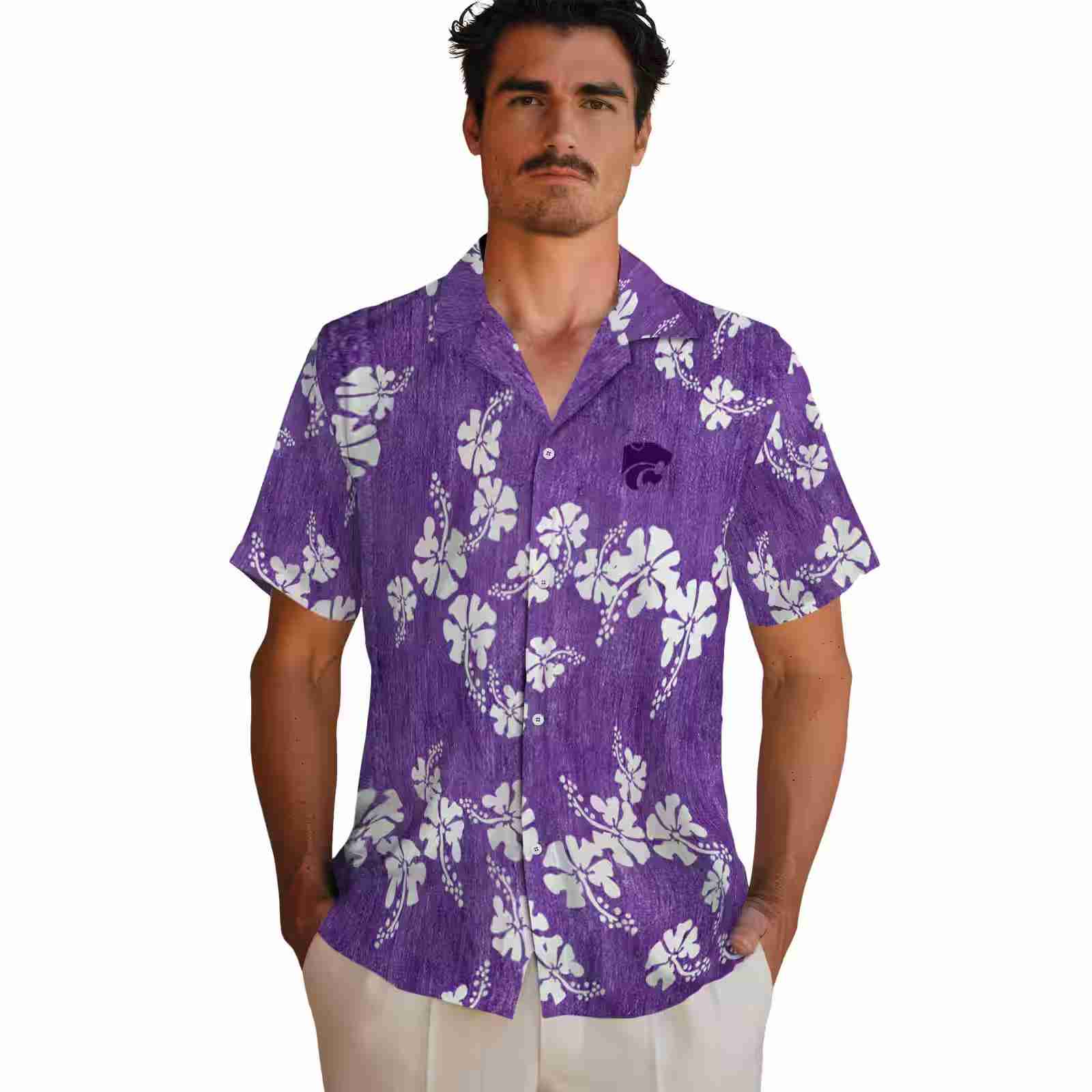 kansas state wildcats hibiscus clusters purple hawaiian shirt fashion forward