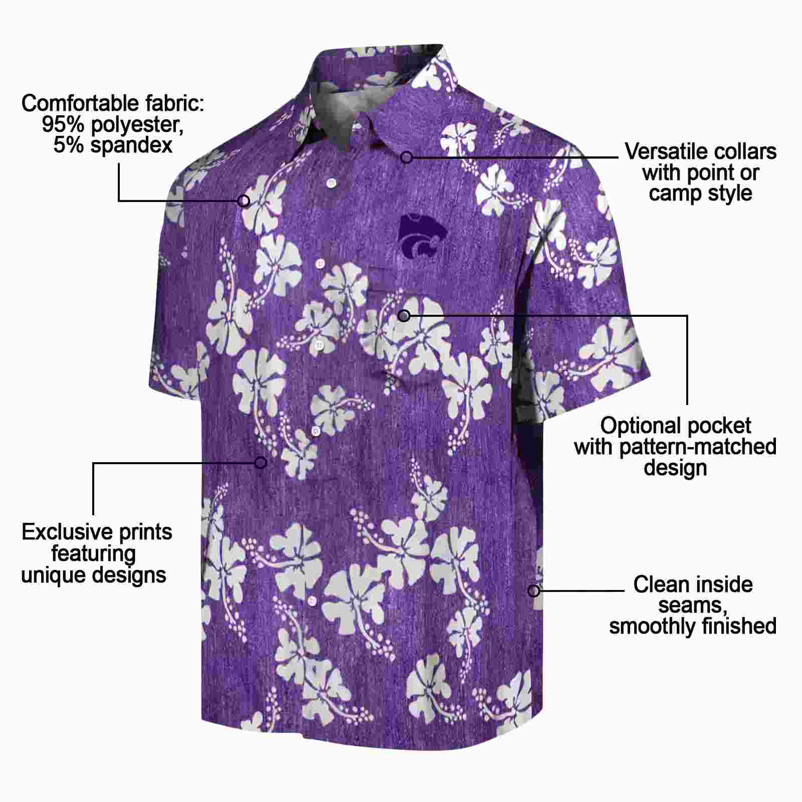 kansas state wildcats hibiscus clusters purple hawaiian shirt new arrival