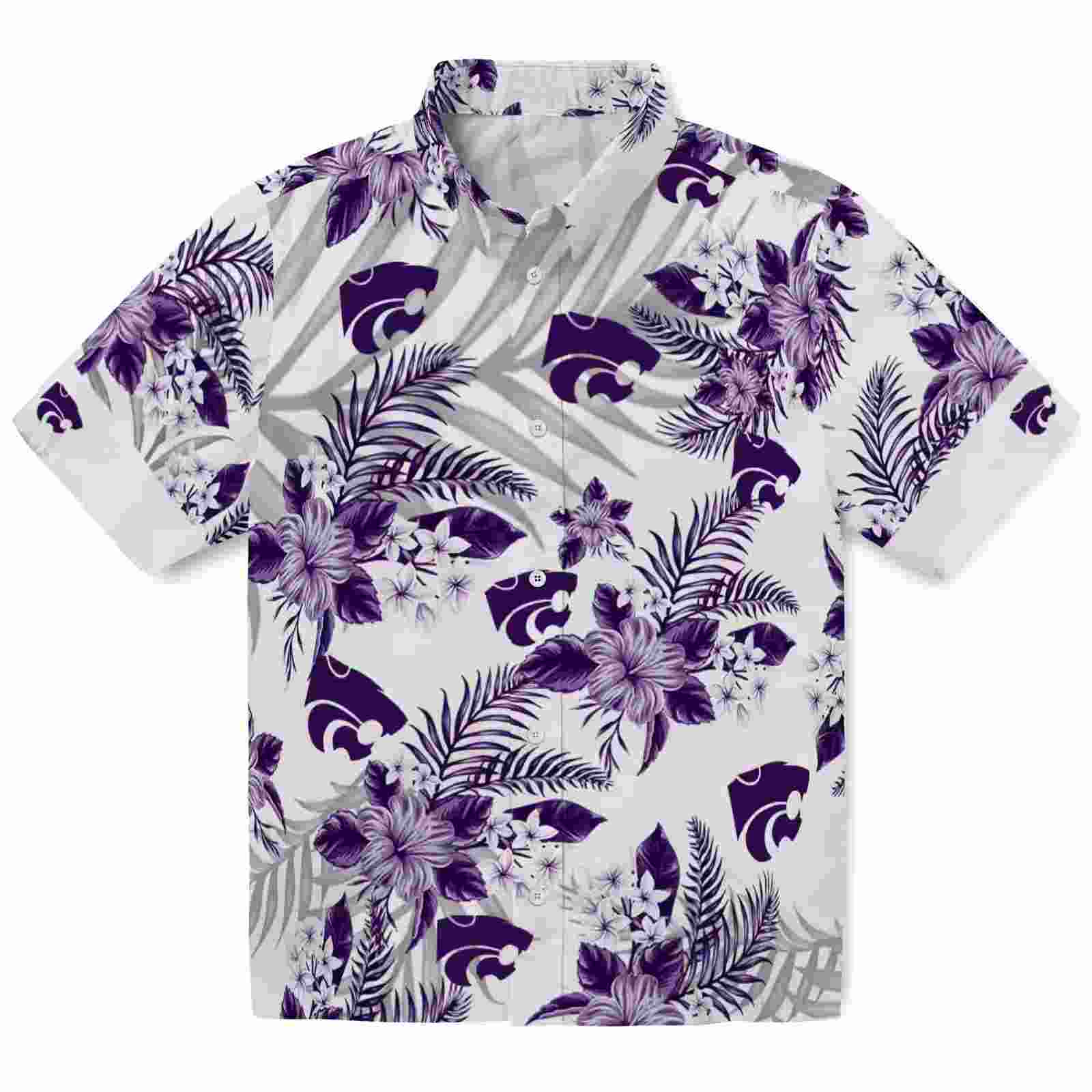 Kansas State Wildcats Hibiscus Palm Leaves Purple White Hawaiian Shirt