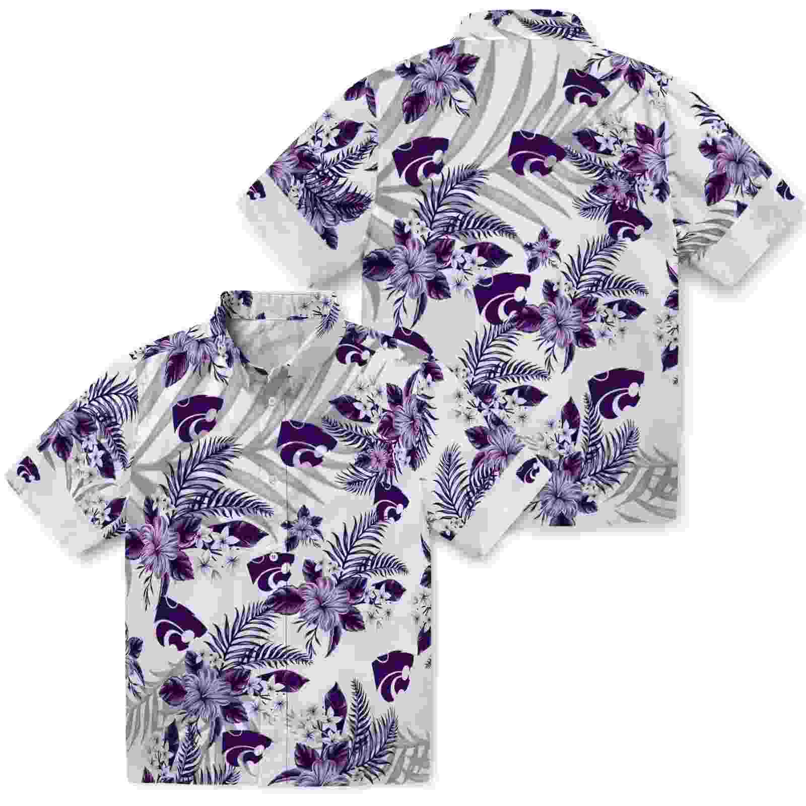 kansas state wildcats hibiscus palm leaves purple white hawaiian shirt high quality